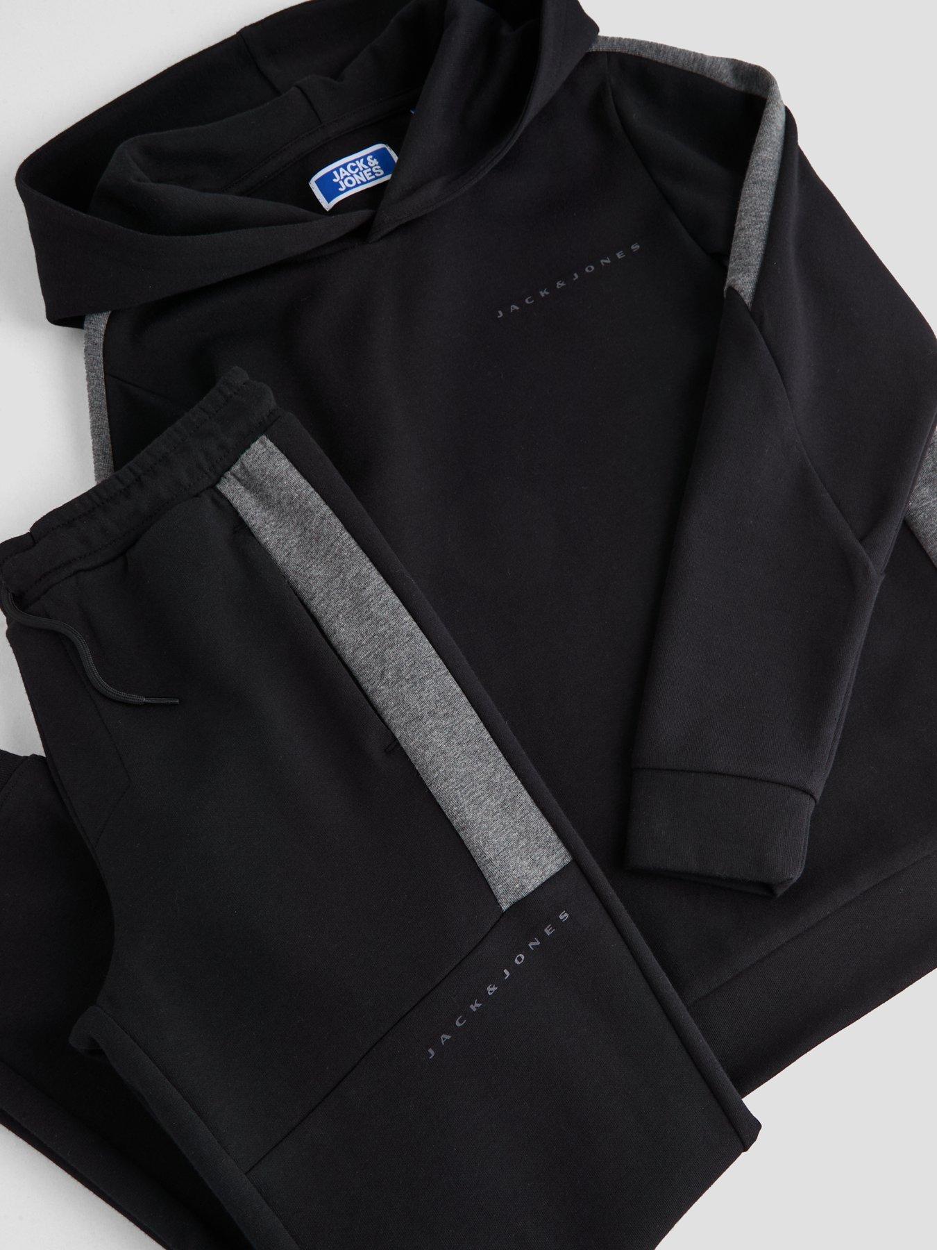 Image 4 of 4 of Jack & Jones Junior Boys Fusion Bolt Contrast Panel Hoodie &amp; Jogger Set - Black