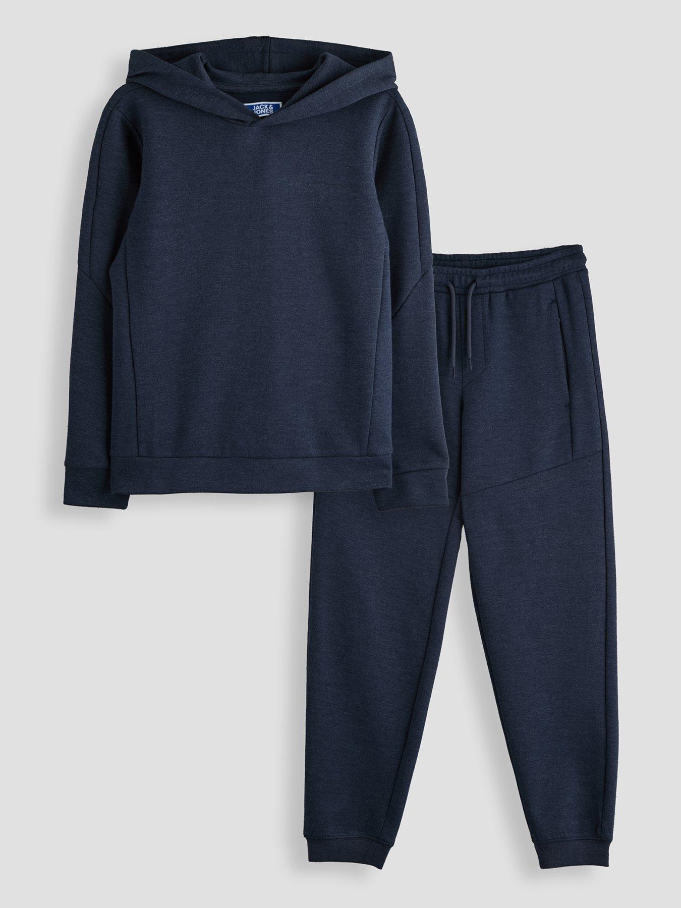 Image 1 of 6 of Jack & Jones Junior Boys Fusion Bolt Contrast Panel Hoodie &amp; Jogger Set - Outer Space