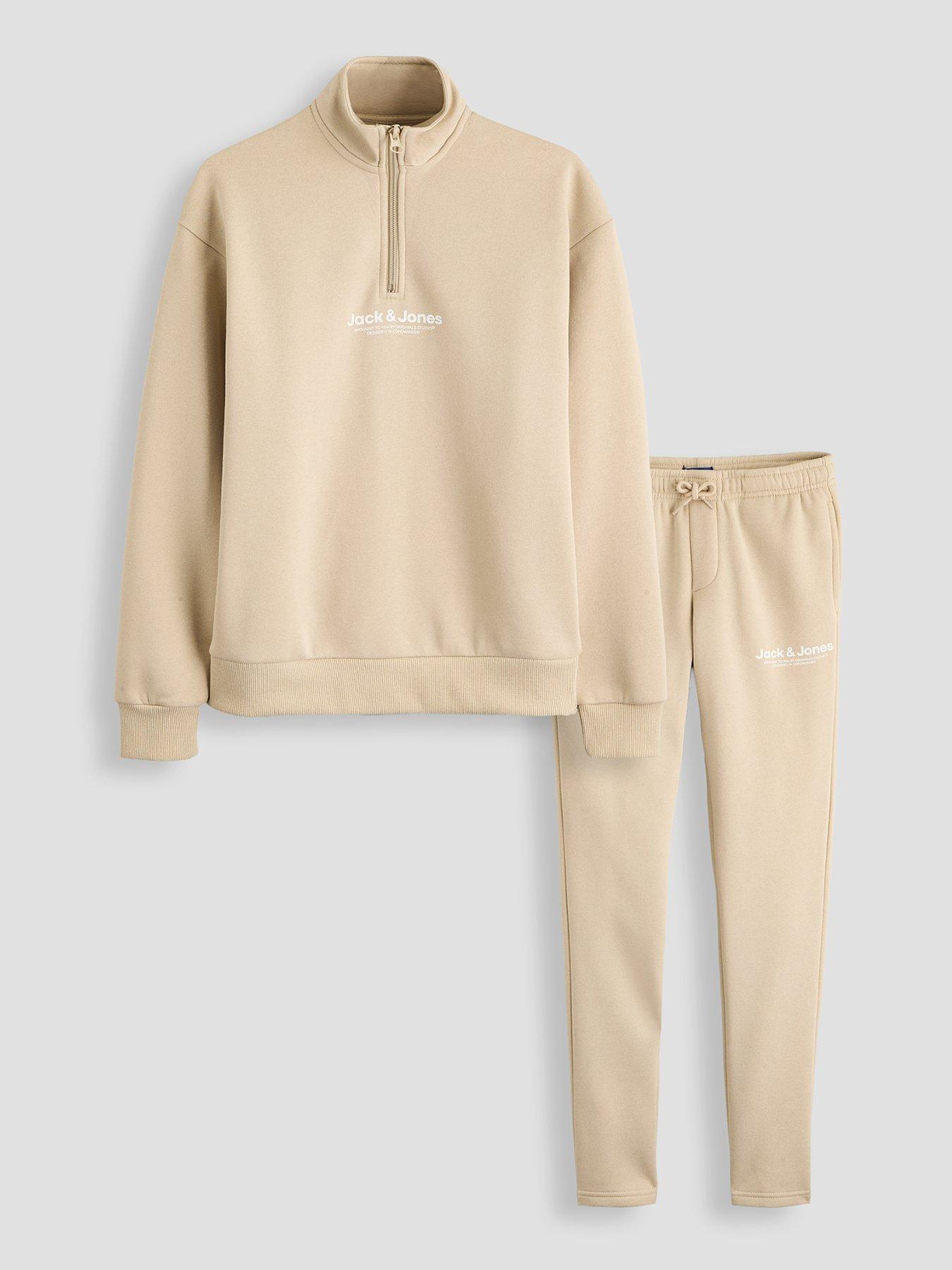 Jack & Jones Junior Boys Quarter Zip Sweat  &  Jogger Set - Beige
