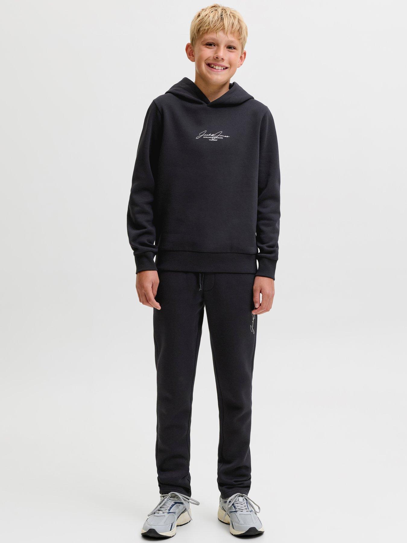 Image 2 of 6 of Jack & Jones Junior Boys Script Hoody &amp; Jogger Set - Grey