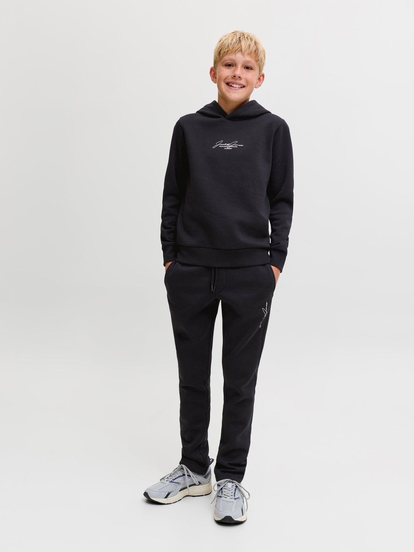 Jack & Jones Junior Boys Script Logo Hoodie  &  Jogger Set - Black