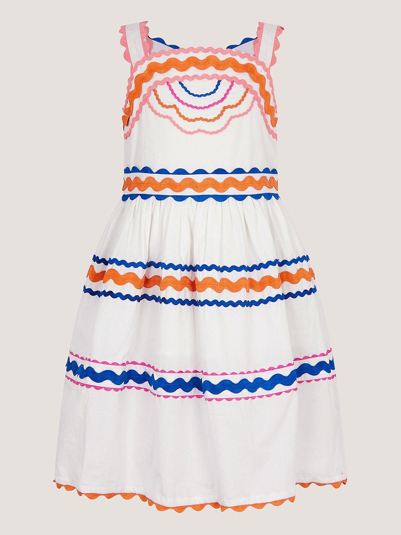 Monsoon Girls White Pop Jumbo Ric Dress - White