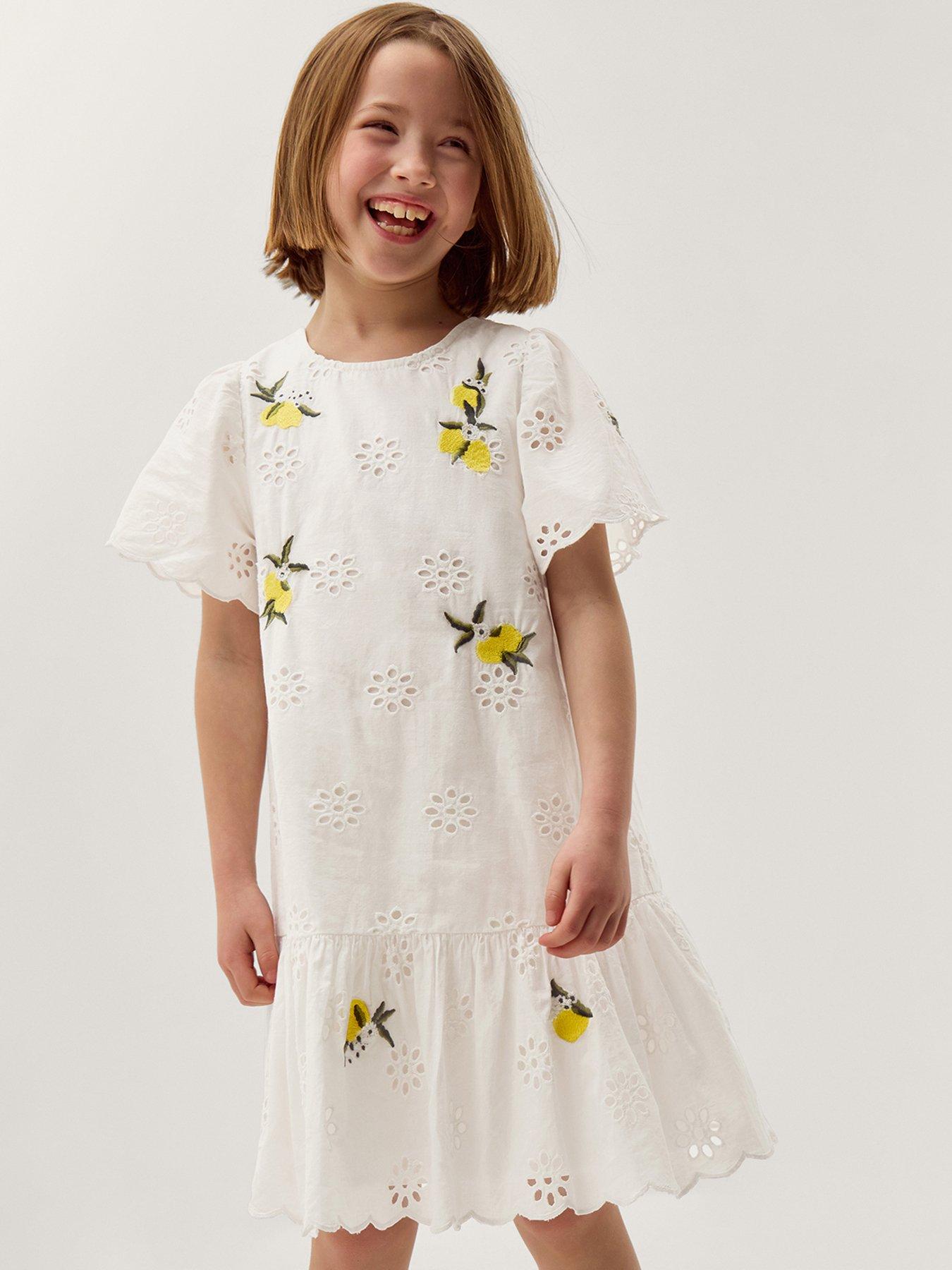 Monsoon Girls Amalfi Lemon Embroidered Dress - White