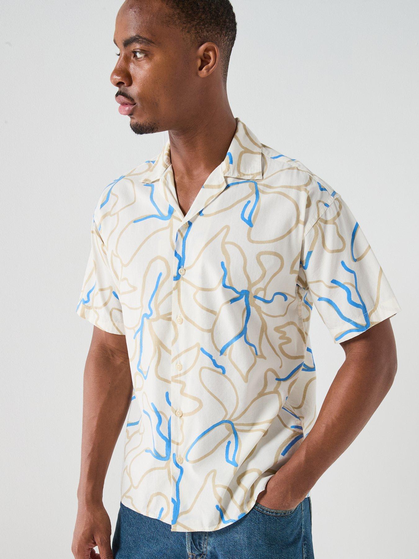 Image 1 of 4 of Jack & Jones Premium Drew Print Resort Shirt - Cream