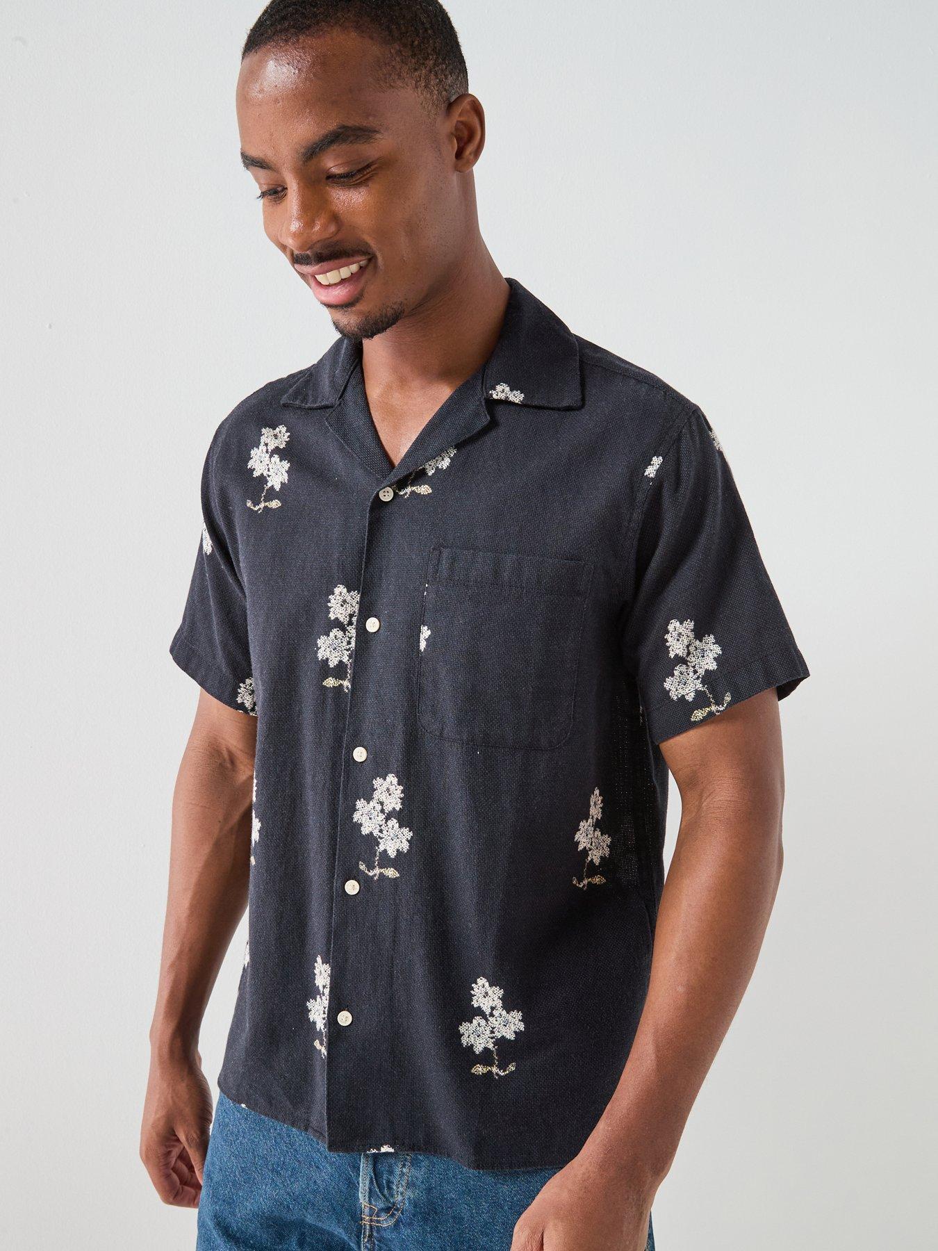 Image 1 of 5 of Jack & Jones Mateo Short Sleeve Print Resort Shirt - Navy