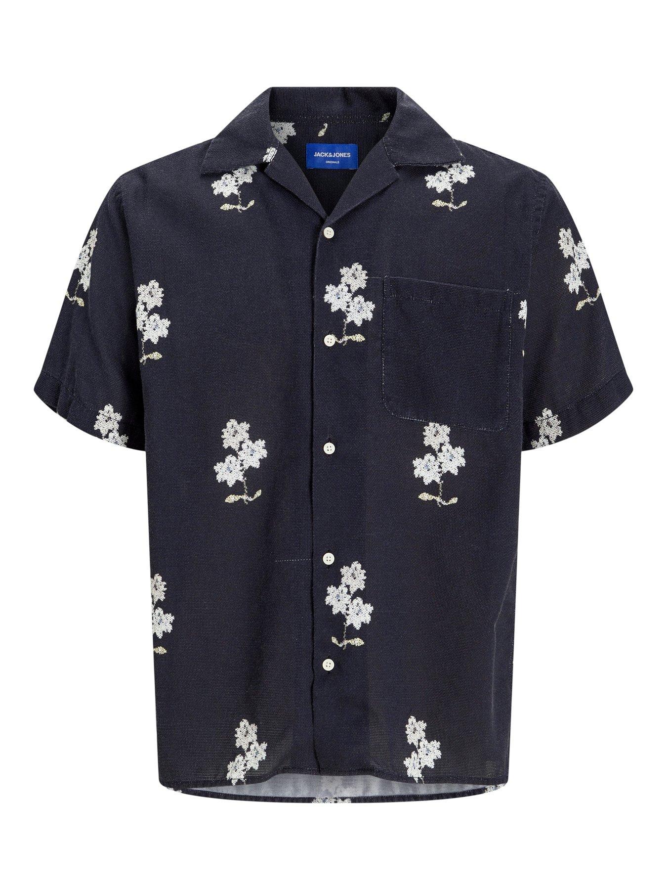 Image 5 of 5 of Jack & Jones Mateo Short Sleeve Print Resort Shirt - Navy