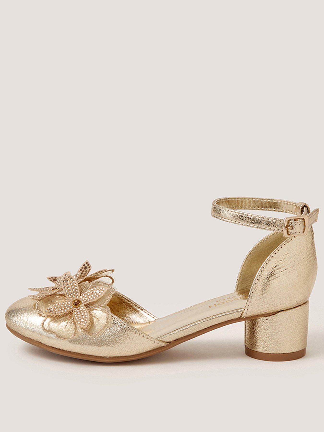 Monsoon Girls Dazzle Flower Heeled Shoes - Gold