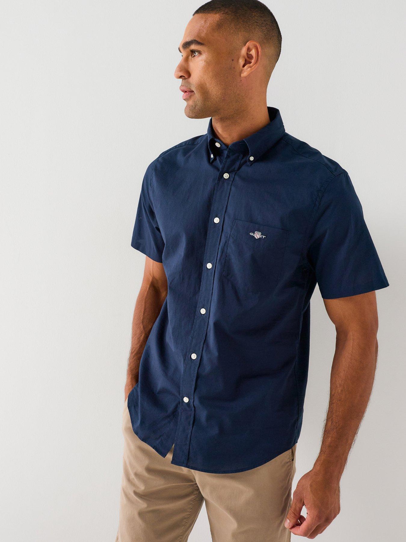 Image 1 of 5 of GANT Regular Fit Classic Poplin Short Sleeve Shirt - Navy