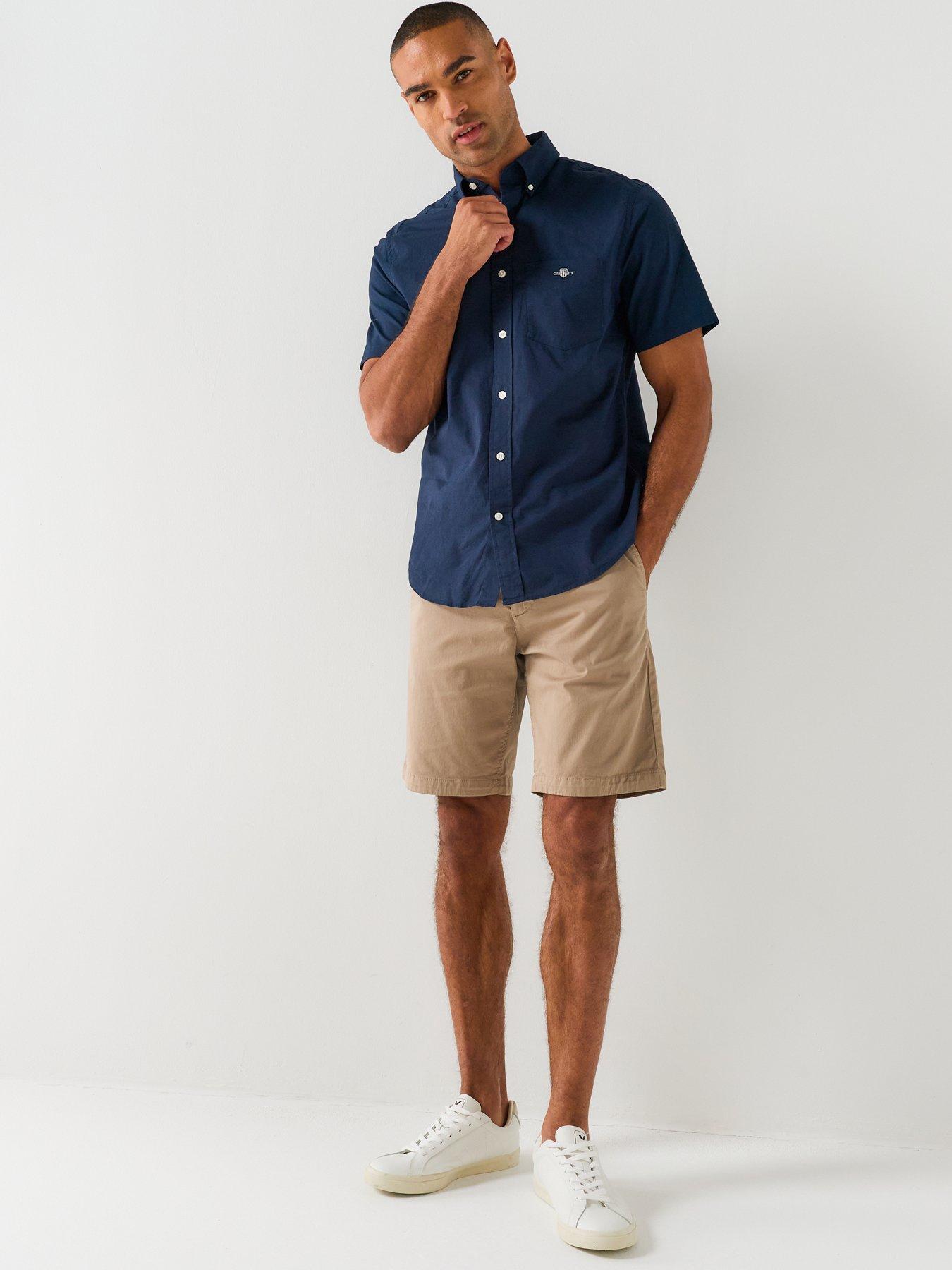 Image 3 of 5 of GANT Regular Fit Classic Poplin Short Sleeve Shirt - Navy