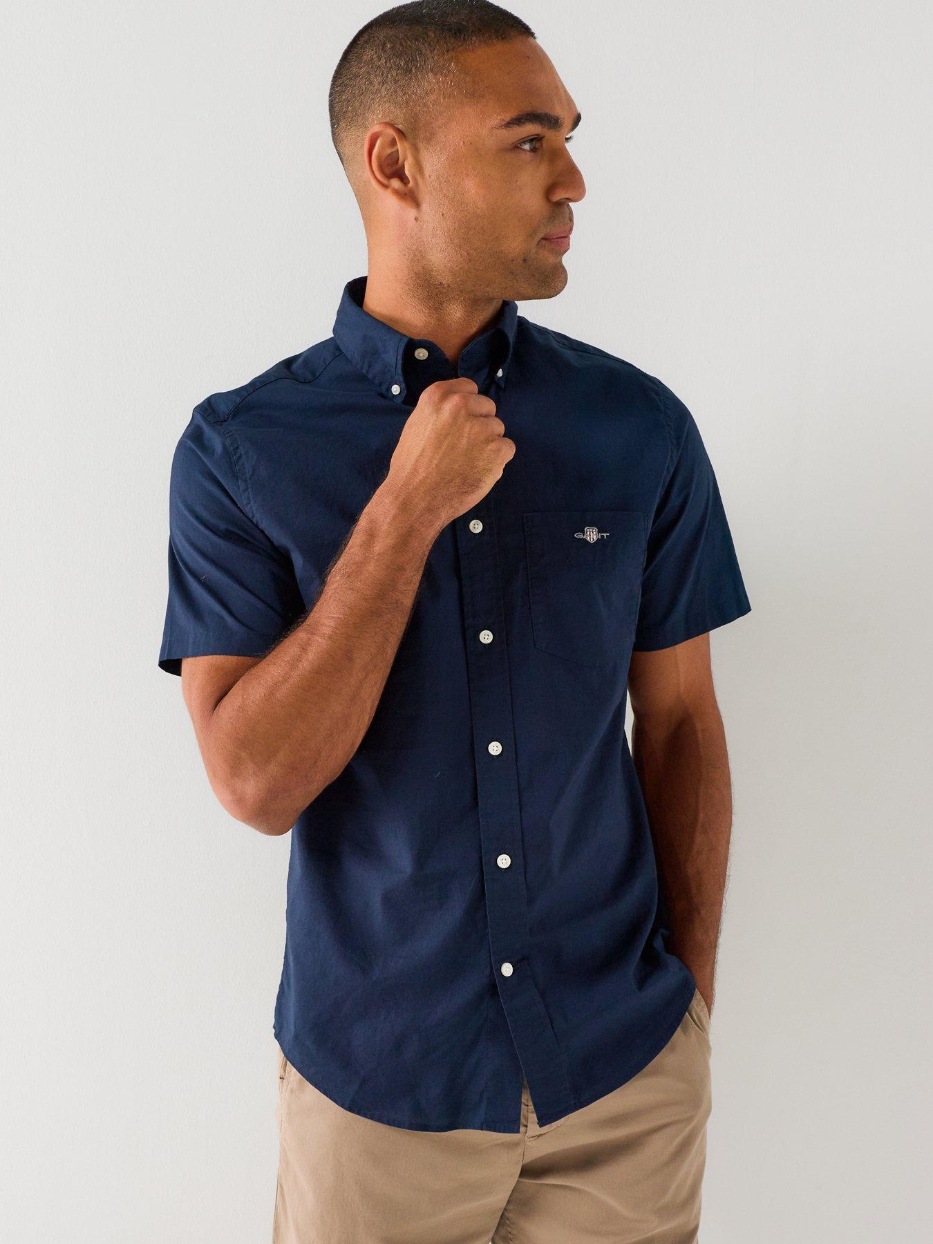Image 5 of 5 of GANT Regular Fit Classic Poplin Short Sleeve Shirt - Navy