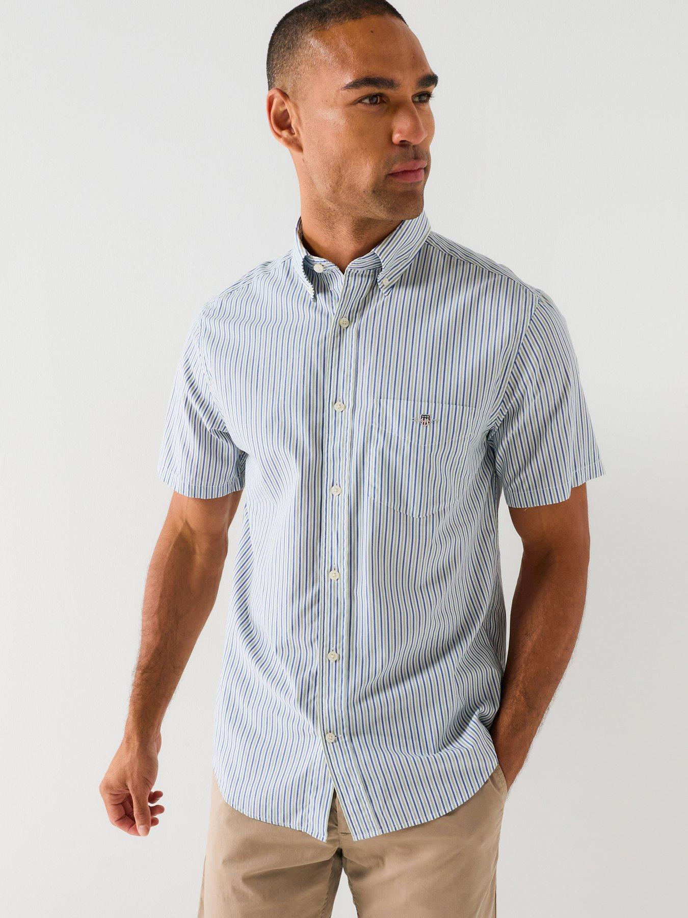 Image 1 of 5 of GANT Regulr Fit Poplin Striped Short Sleeve Shirt - Light Green