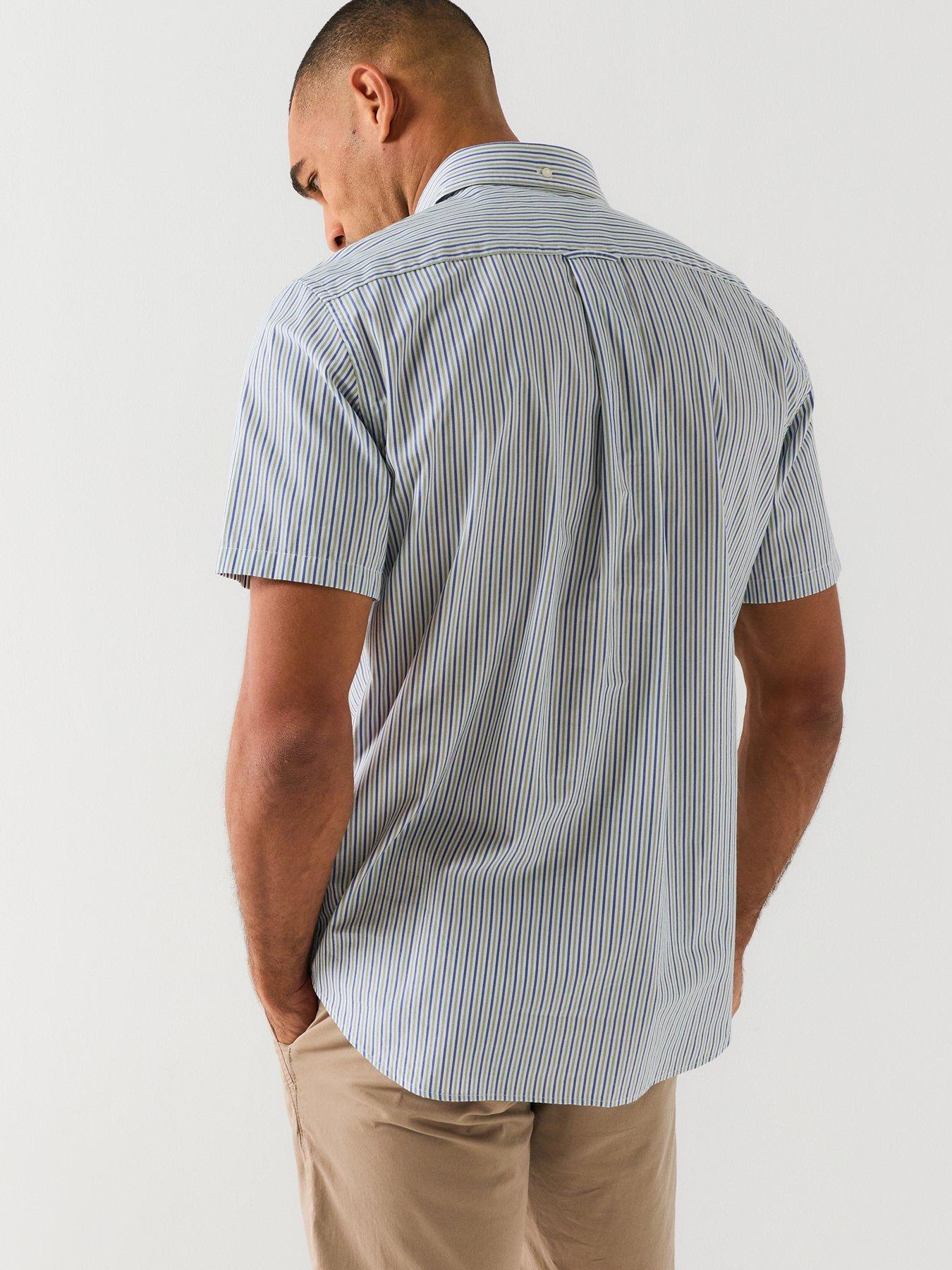 Image 2 of 5 of GANT Regulr Fit Poplin Striped Short Sleeve Shirt - Light Green
