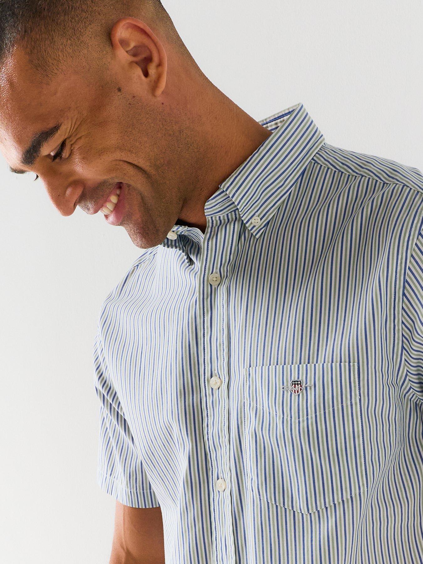 Image 4 of 5 of GANT Regulr Fit Poplin Striped Short Sleeve Shirt - Light Green