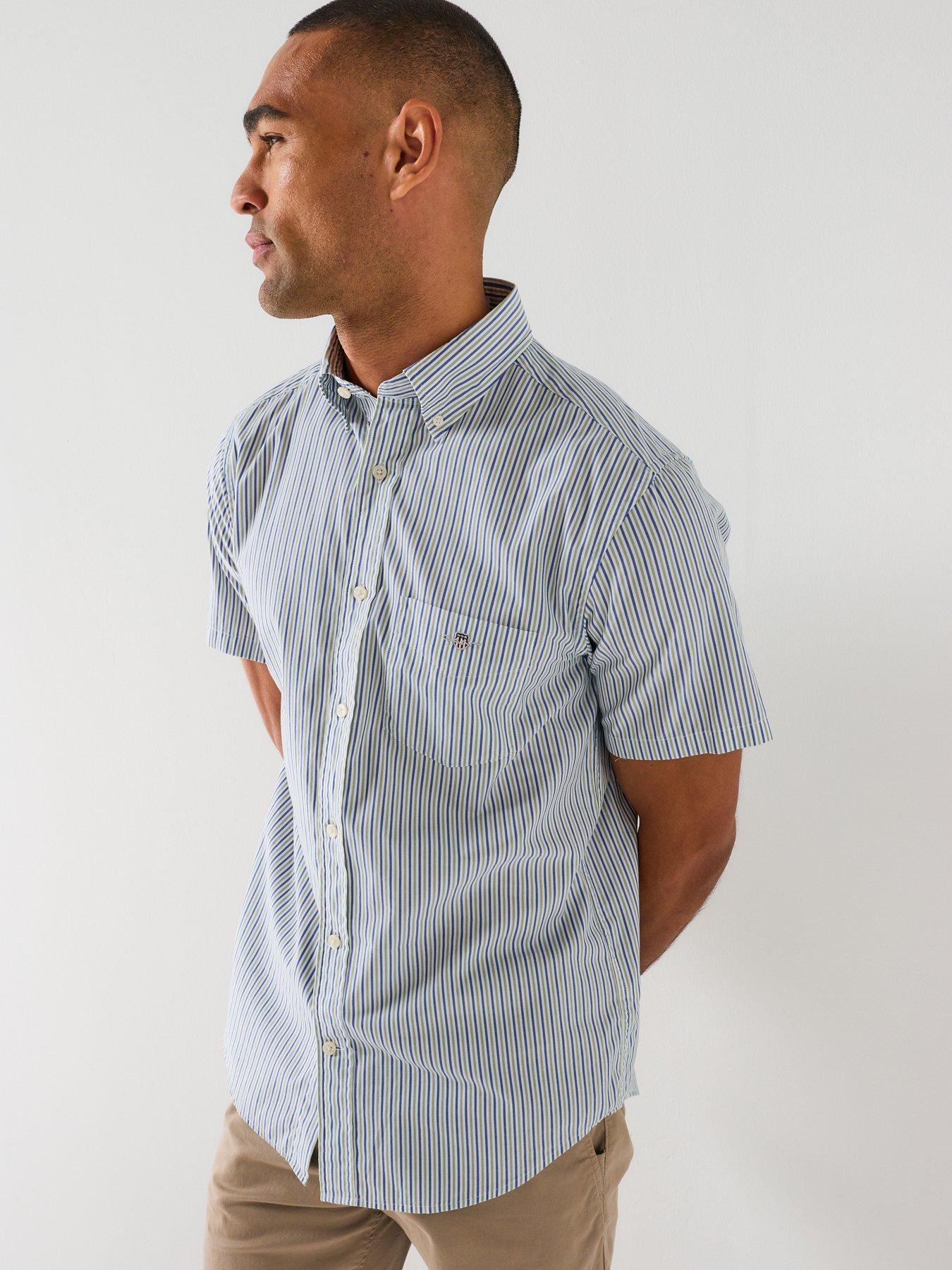 Image 5 of 5 of GANT Regulr Fit Poplin Striped Short Sleeve Shirt - Light Green