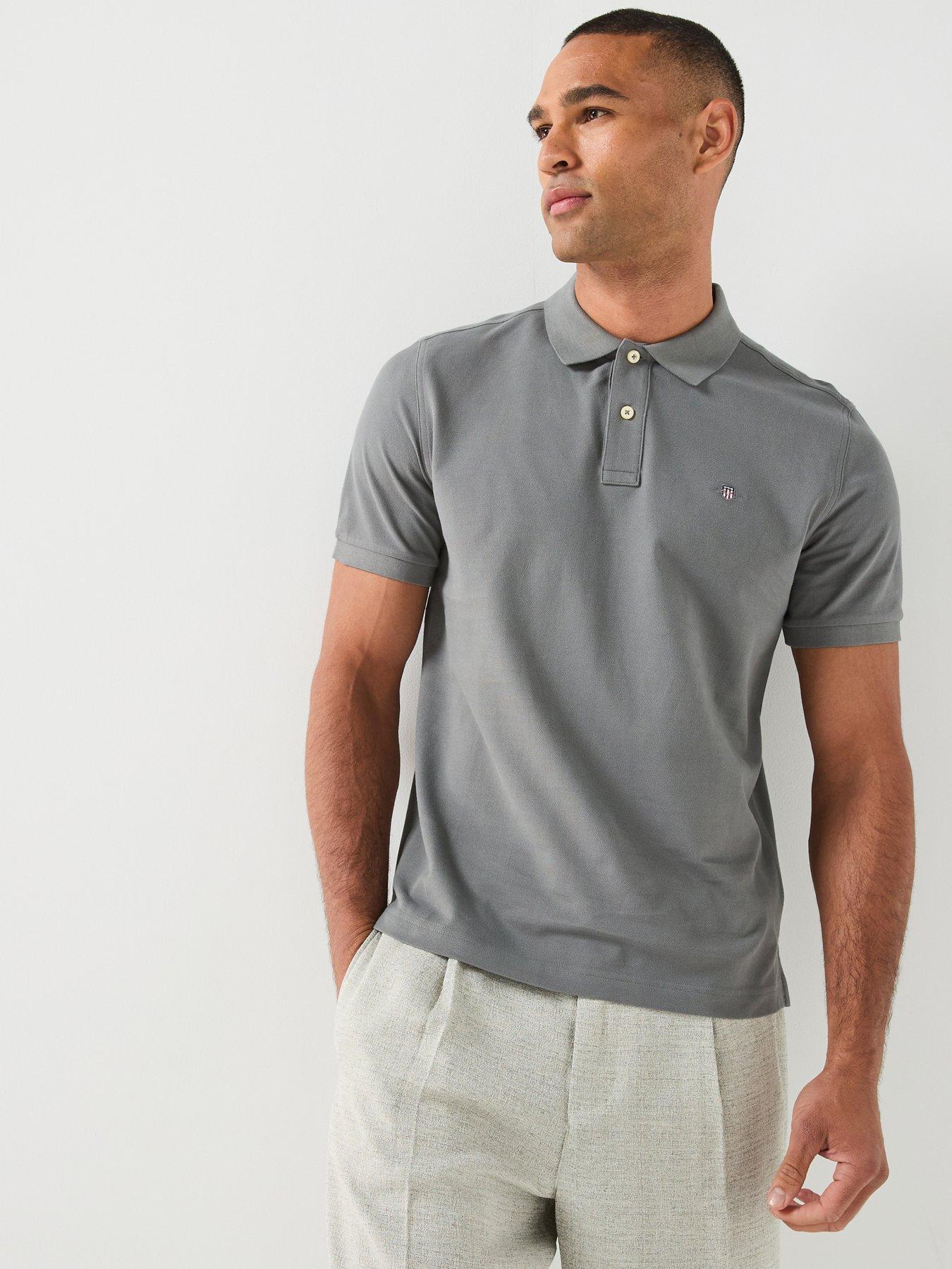 GANT Regular Fit Shield Short Sleeve Pique Polo Shirt - Grey