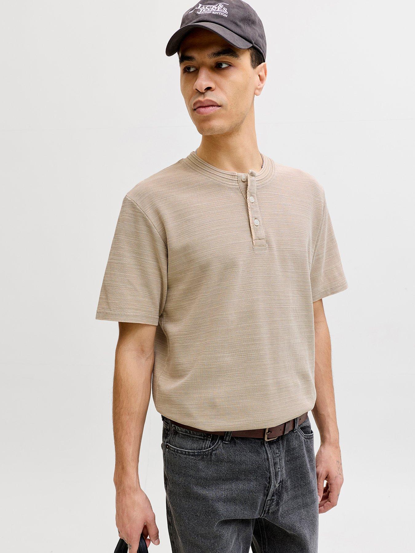 Jack & Jones Premium Blu Lucas Short Sleeve Henley T-Shirt - Light Brown