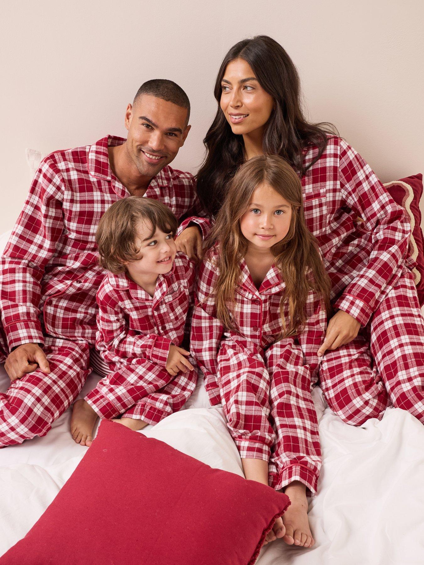 The Very Collection Girls Family Christmas Woven Check Frill Collar Revere Set - Red