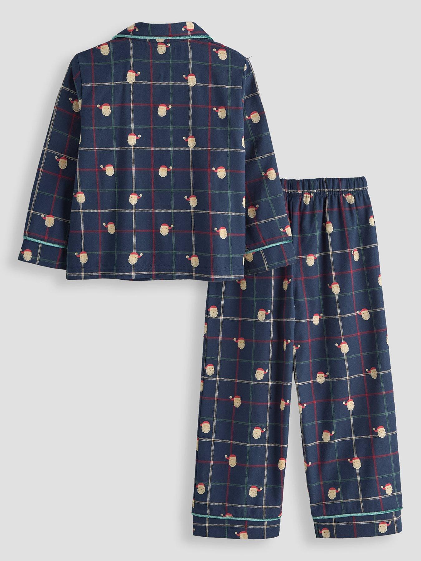 Image 3 of 6 of The Very Collection Boys Family Christmas Woven Santa Printed Check Pyjamas - Navy