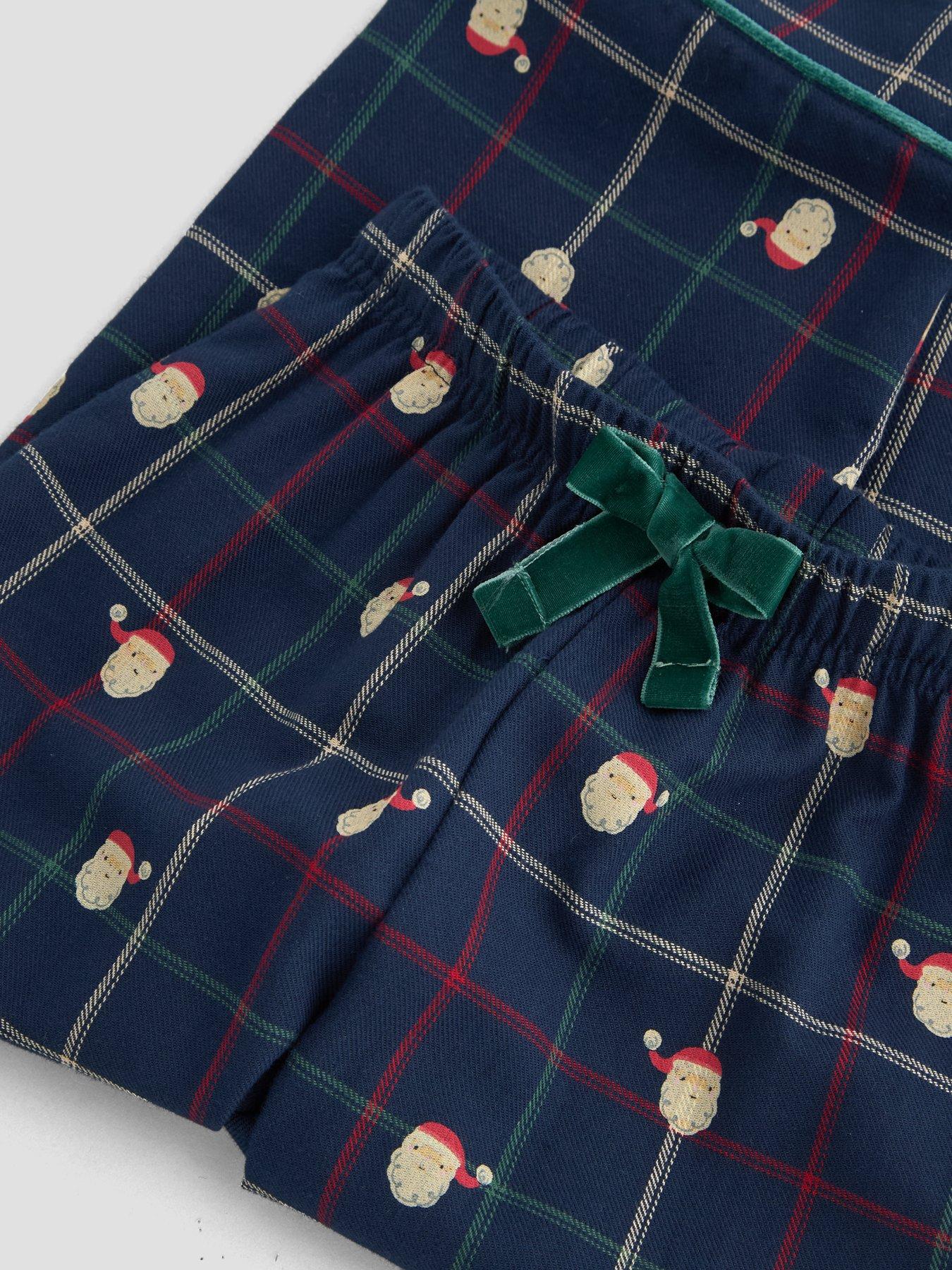 Image 5 of 6 of The Very Collection Boys Family Christmas Woven Santa Printed Check Pyjamas - Navy
