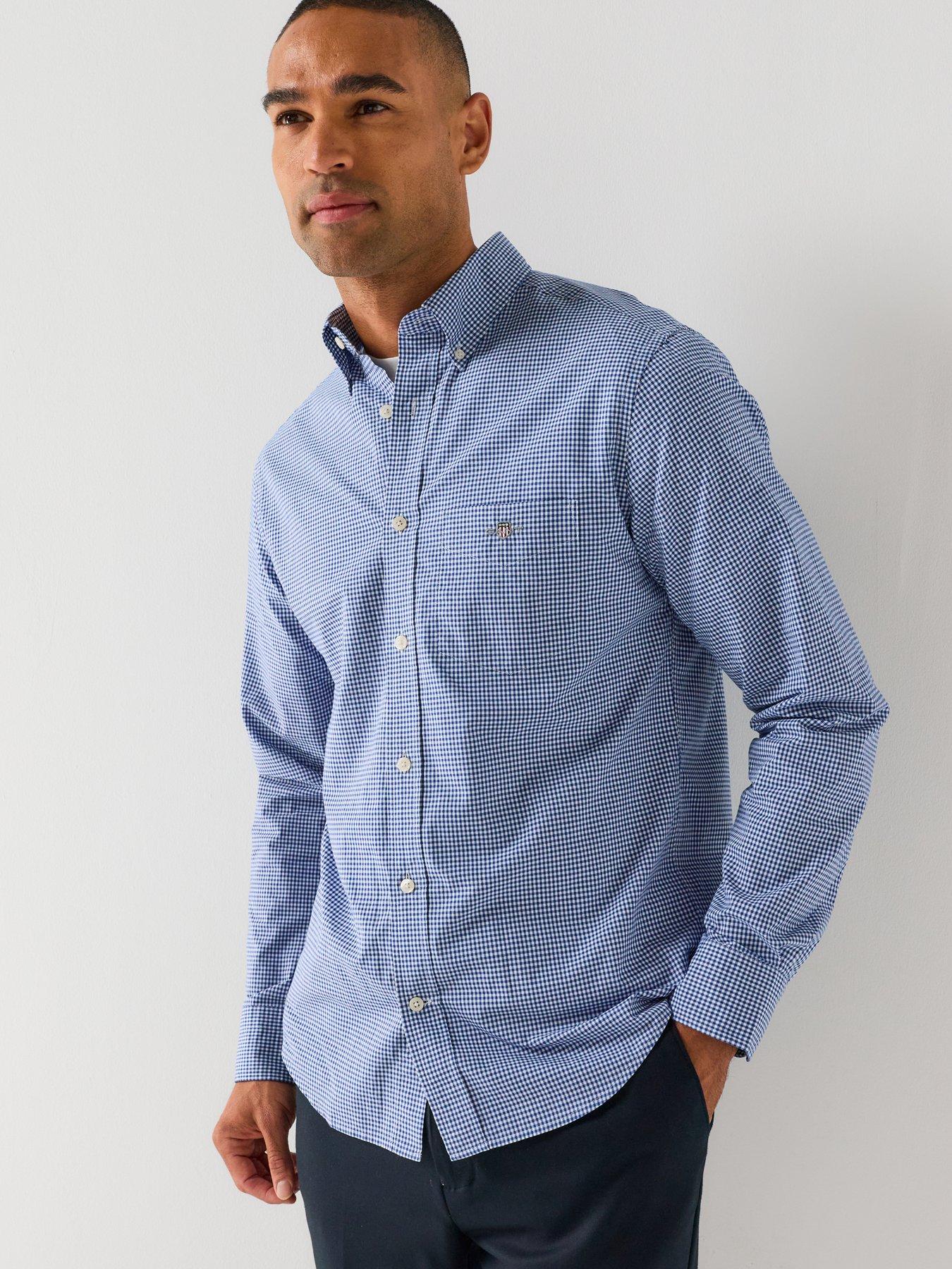 GANT Regular Fit Classic Poplin Gingham Long Sleeve Shirt - Blue
