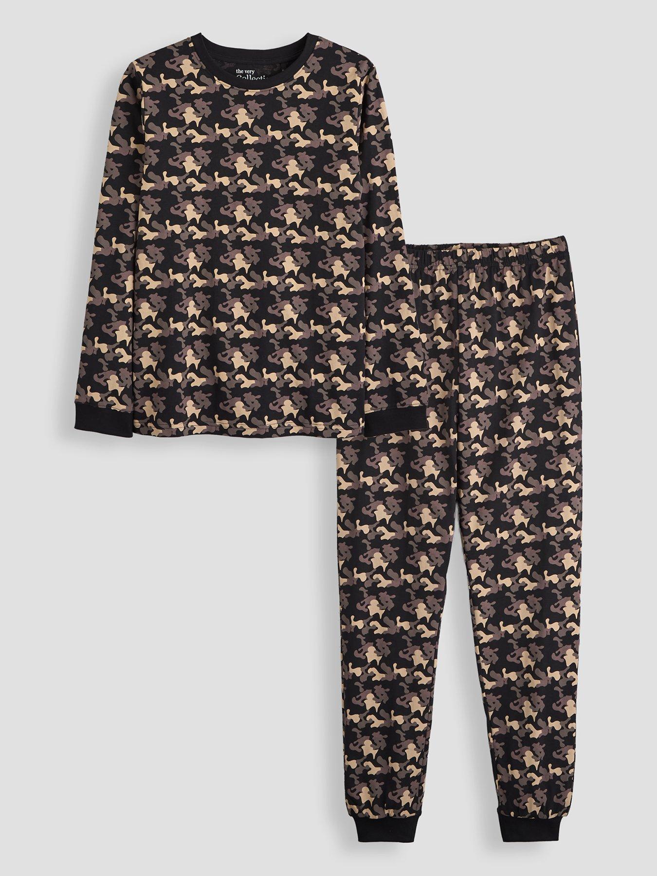 The Very Collection Boys Mono Camo Print Pyjama - Black