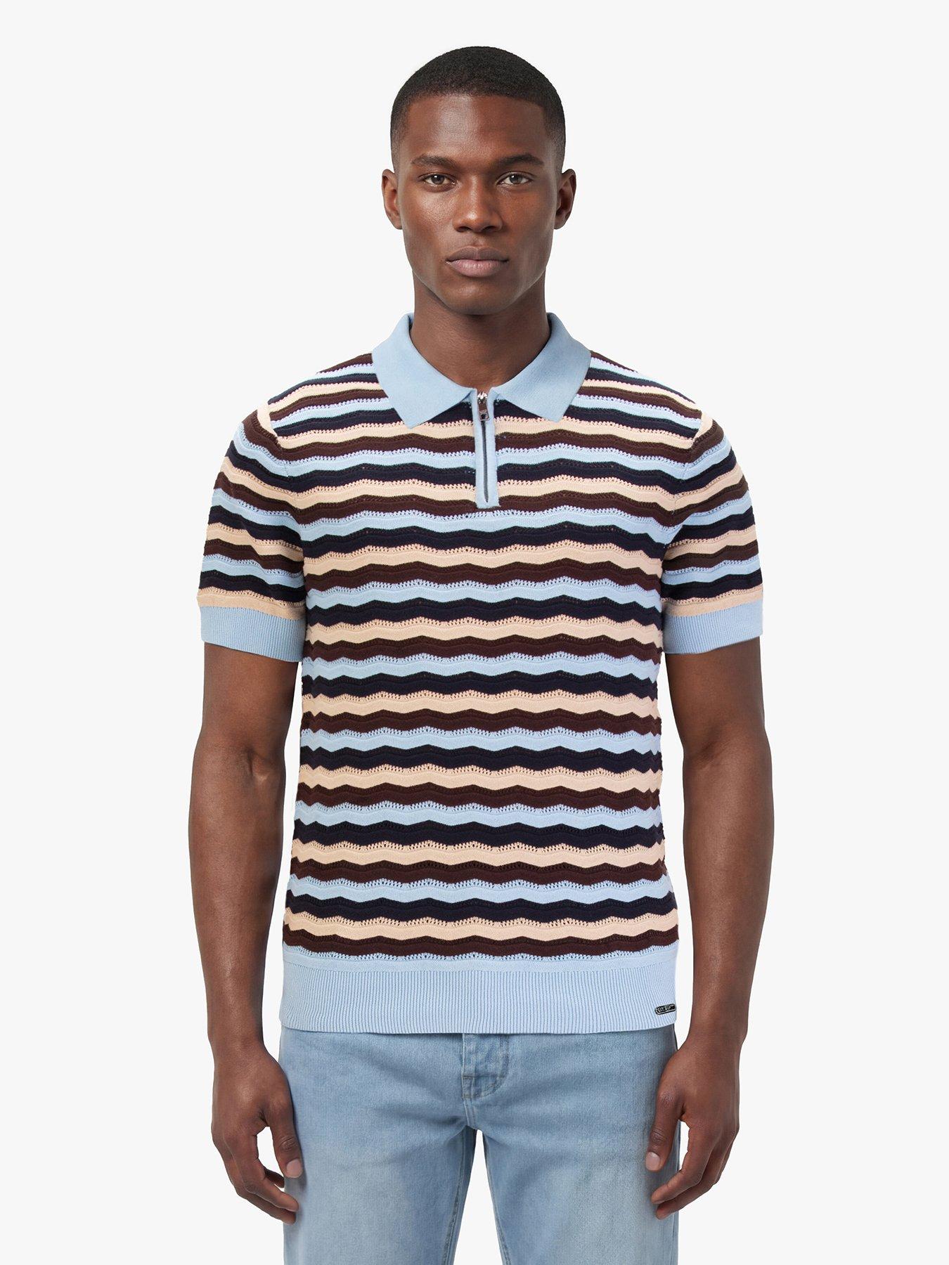 Luke 1977 Luke 1977 Maughold Zig Zag Knitted Polo Shirt - Blue