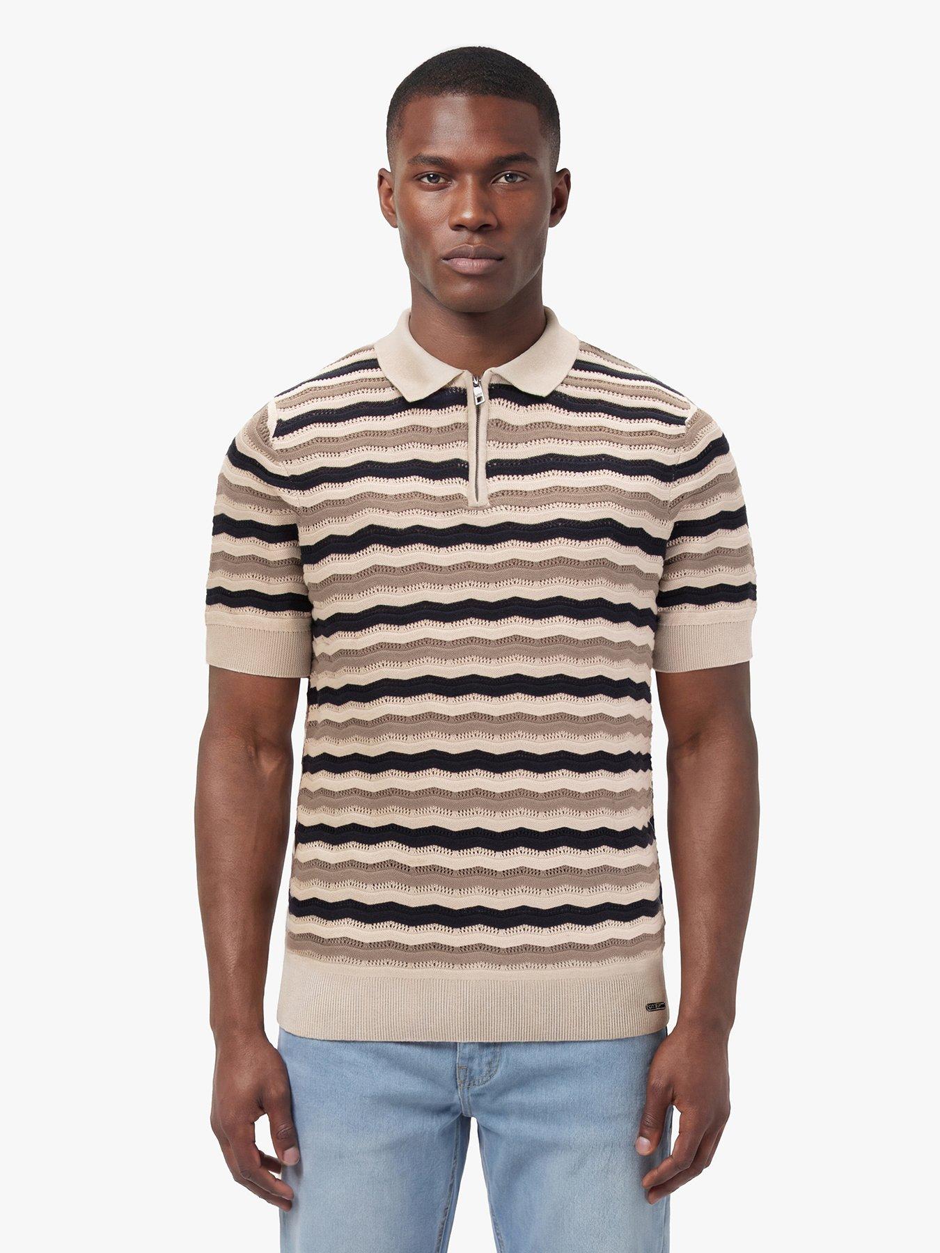 Luke 1977 Luke 1977 Maughold Zig Zag Knitted Polo Shirt - Brown