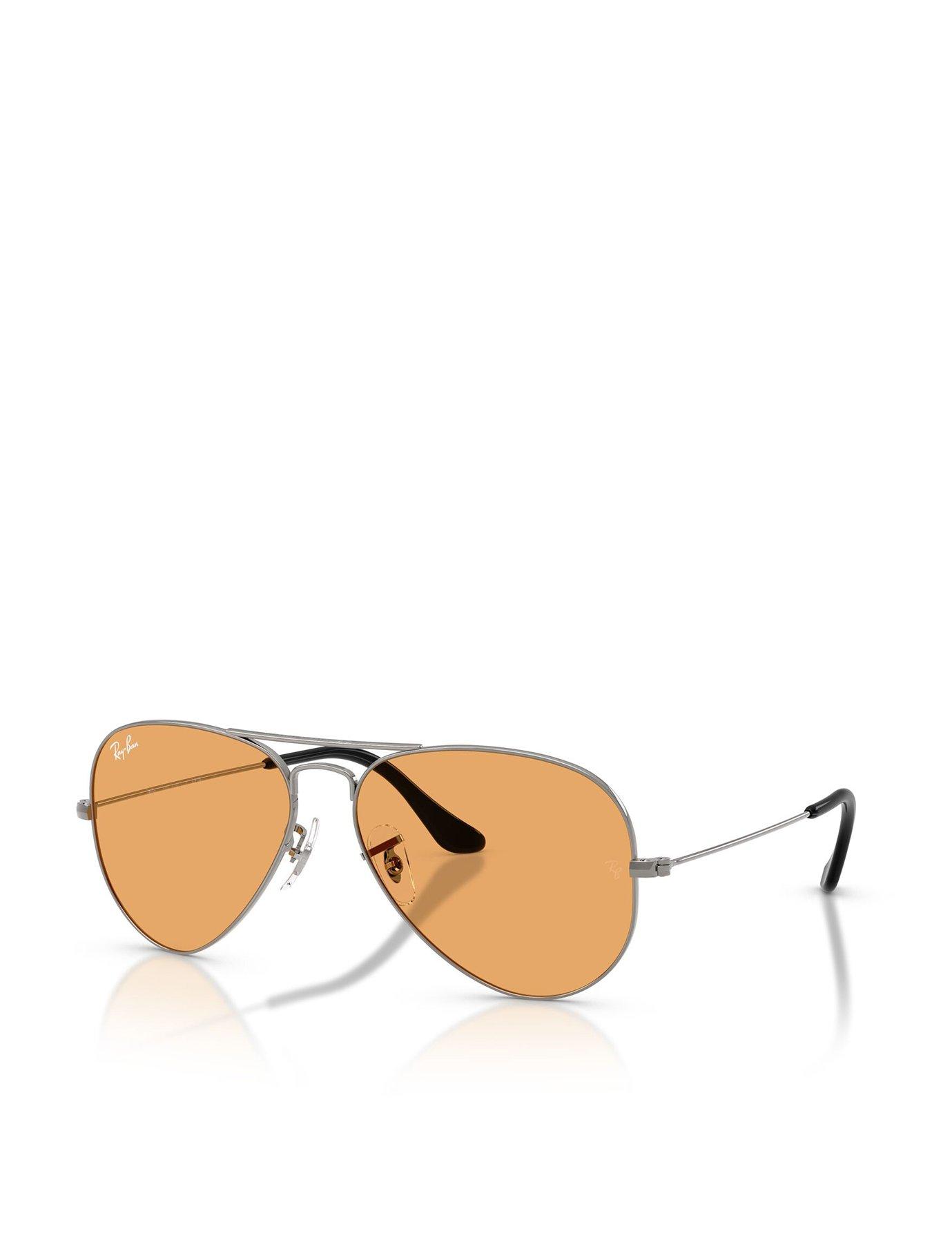 Ray-Ban Aviator Sunglasses- Silver Frame, Orange Lens
