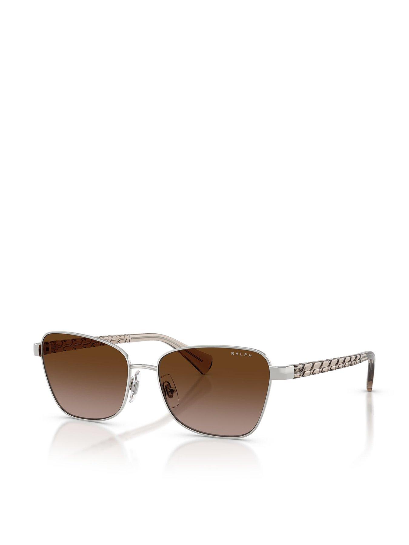 Ralph Ralph 0ra4149 Irregular Sunglasses Shiny Silver Frame With Gradient Brown Lens