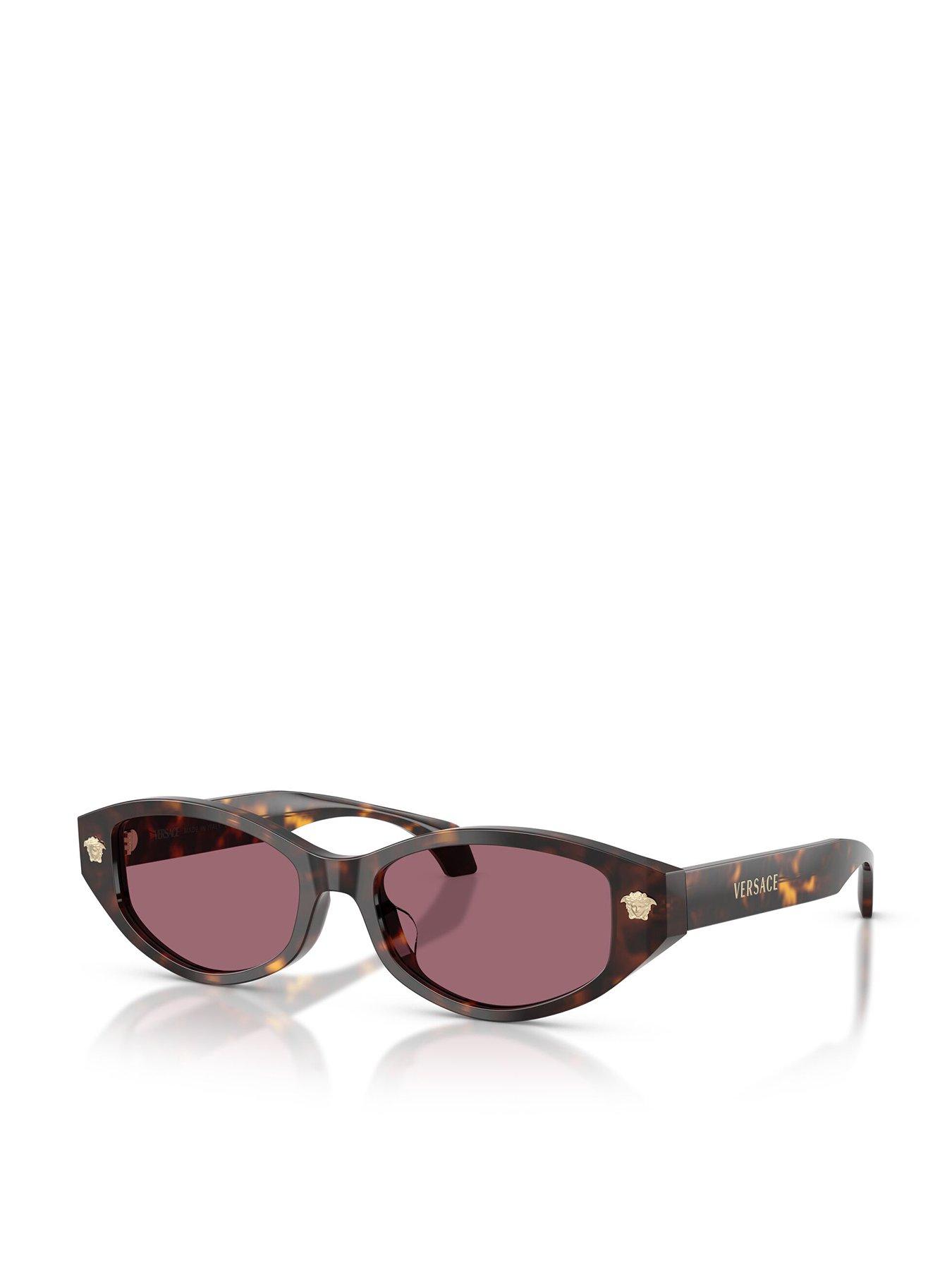 Versace Shallow Round Frame Sunglasses- Dark Havana in Black