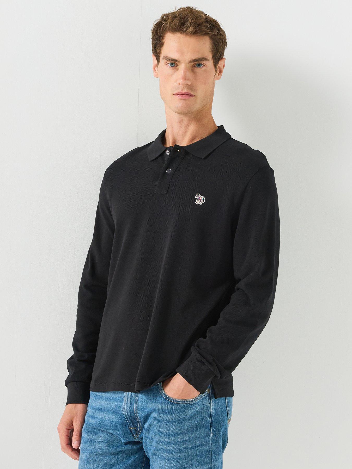 Image 1 of 5 of PS PAUL SMITH Regular Fit Long Sleeve Zebra Polo Shirt - Black