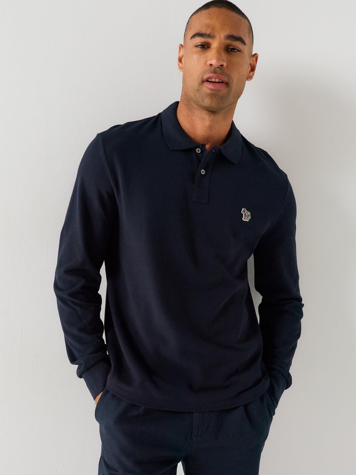 Image 1 of 6 of PS PAUL SMITH Men's Organic Cotton Long Sleeve Polo Shirt with Zebra Logo - Navy