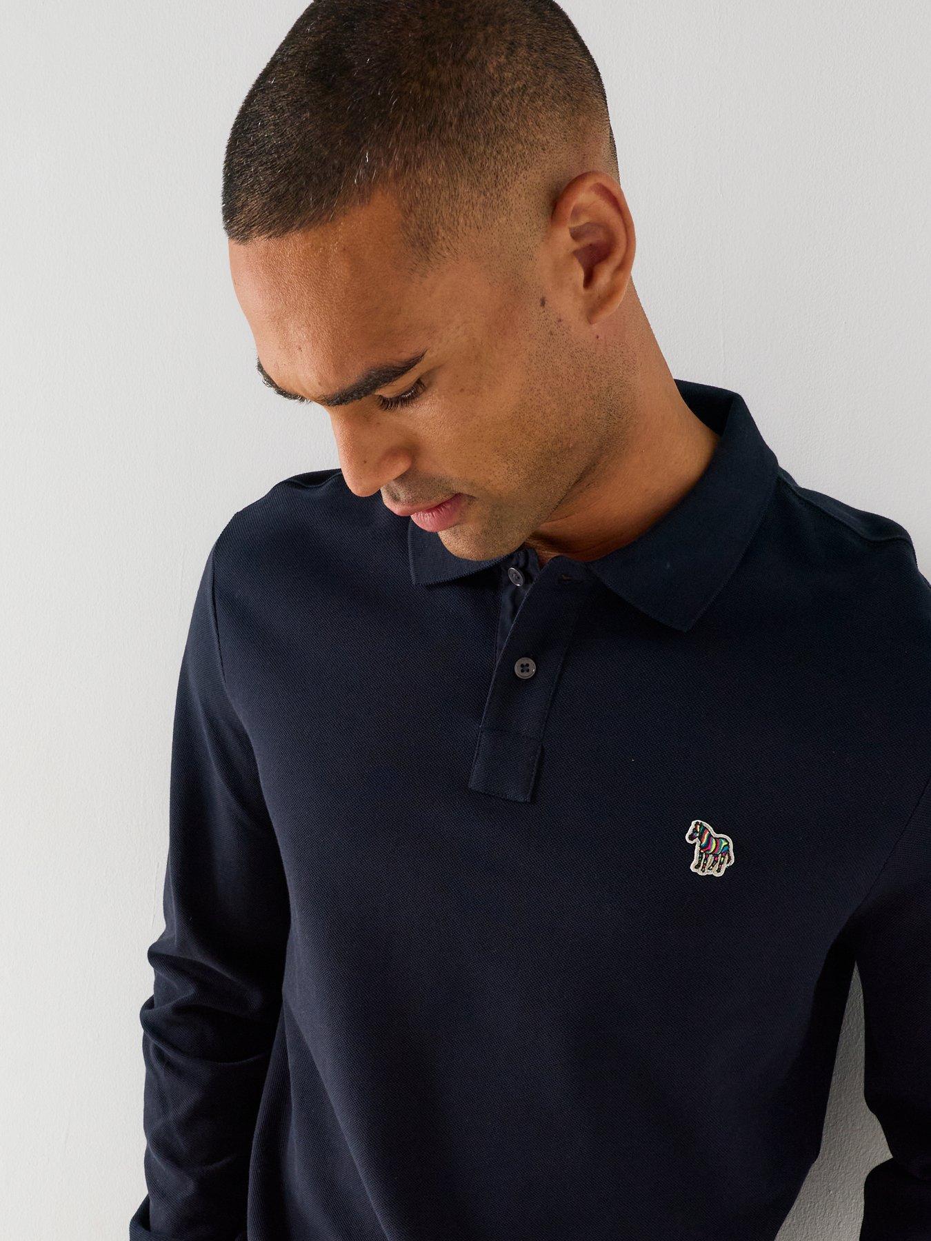 Image 4 of 6 of PS PAUL SMITH Men's Organic Cotton Long Sleeve Polo Shirt with Zebra Logo - Navy