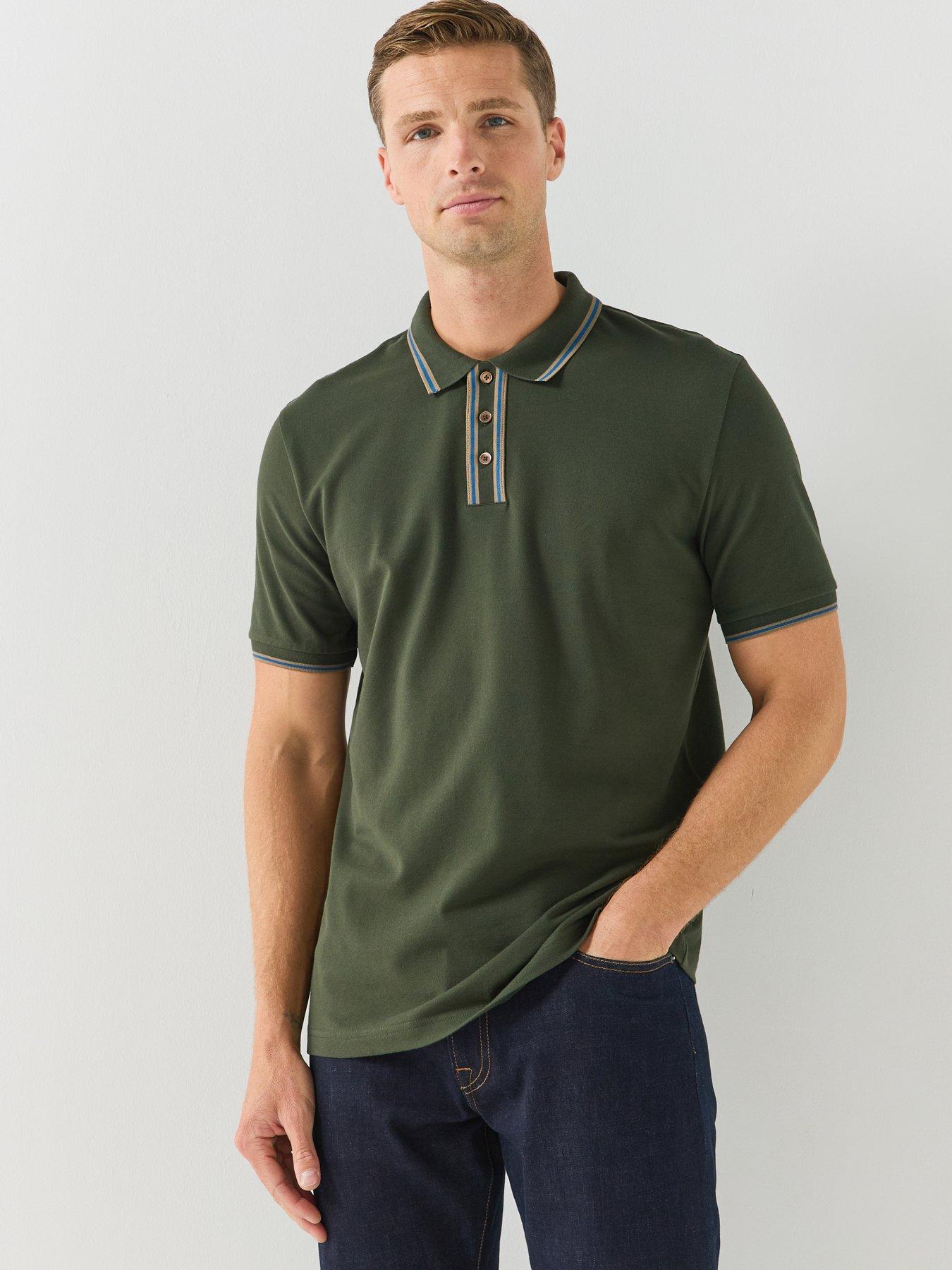 Image 1 of 6 of PS PAUL SMITH Mens Regular Fit Tipped Polo Shirt - Green