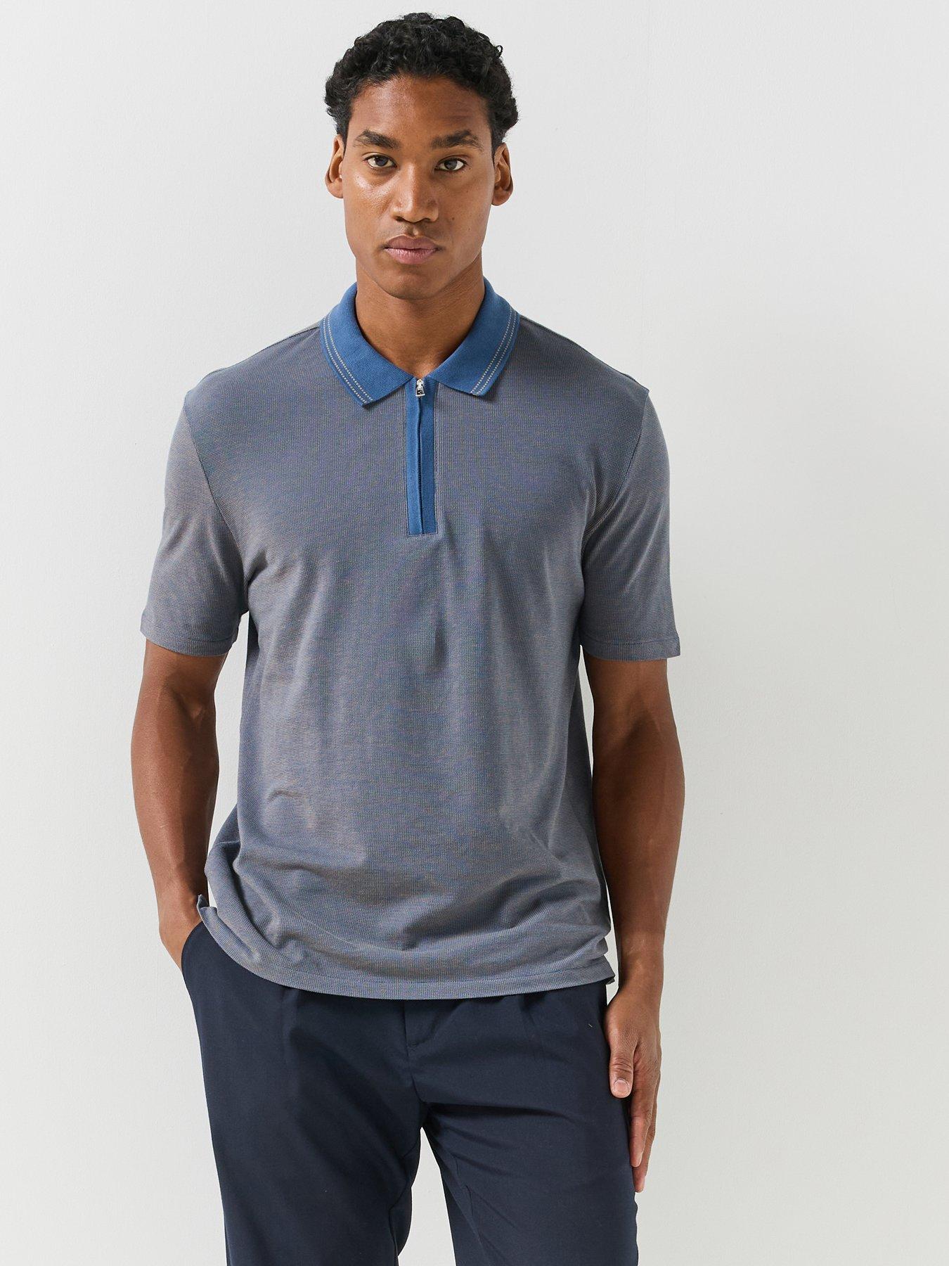 Image 1 of 6 of PS PAUL SMITH Mens Regular Fit Zip Neck Knitted Polo Shirt - Blue