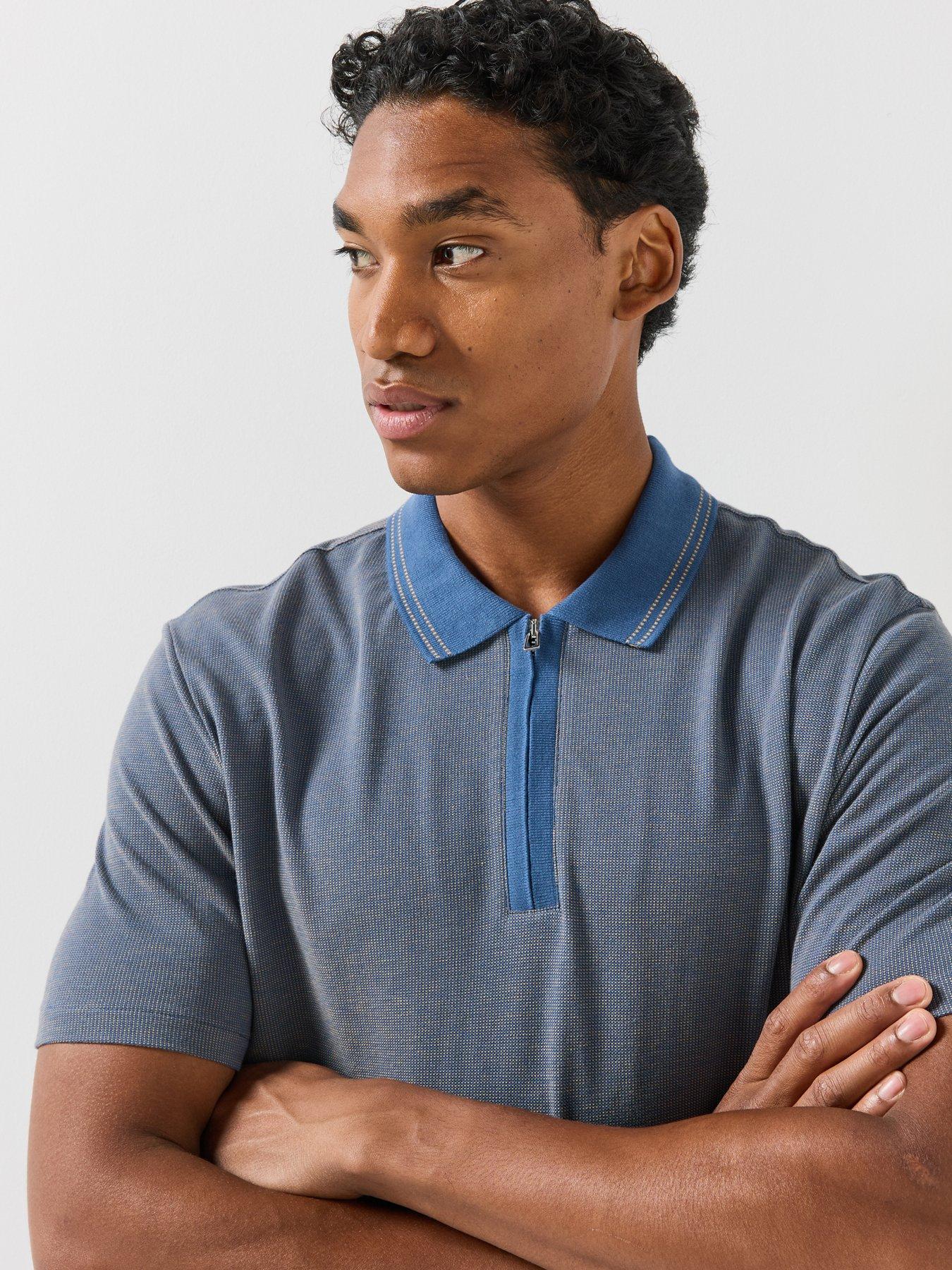 Image 4 of 6 of PS PAUL SMITH Mens Regular Fit Zip Neck Knitted Polo Shirt - Blue