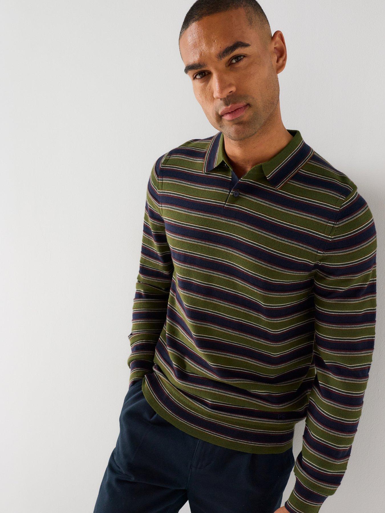 Image 1 of 4 of PS PAUL SMITH Long Sleeve Knitted Stripe Polo - Green