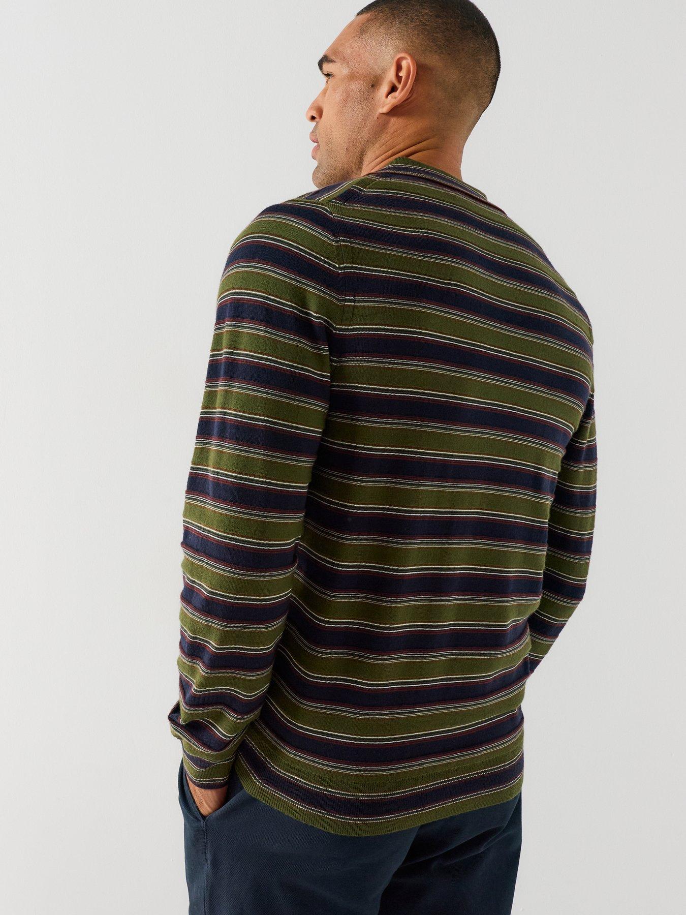 Image 2 of 4 of PS PAUL SMITH Long Sleeve Knitted Stripe Polo - Green