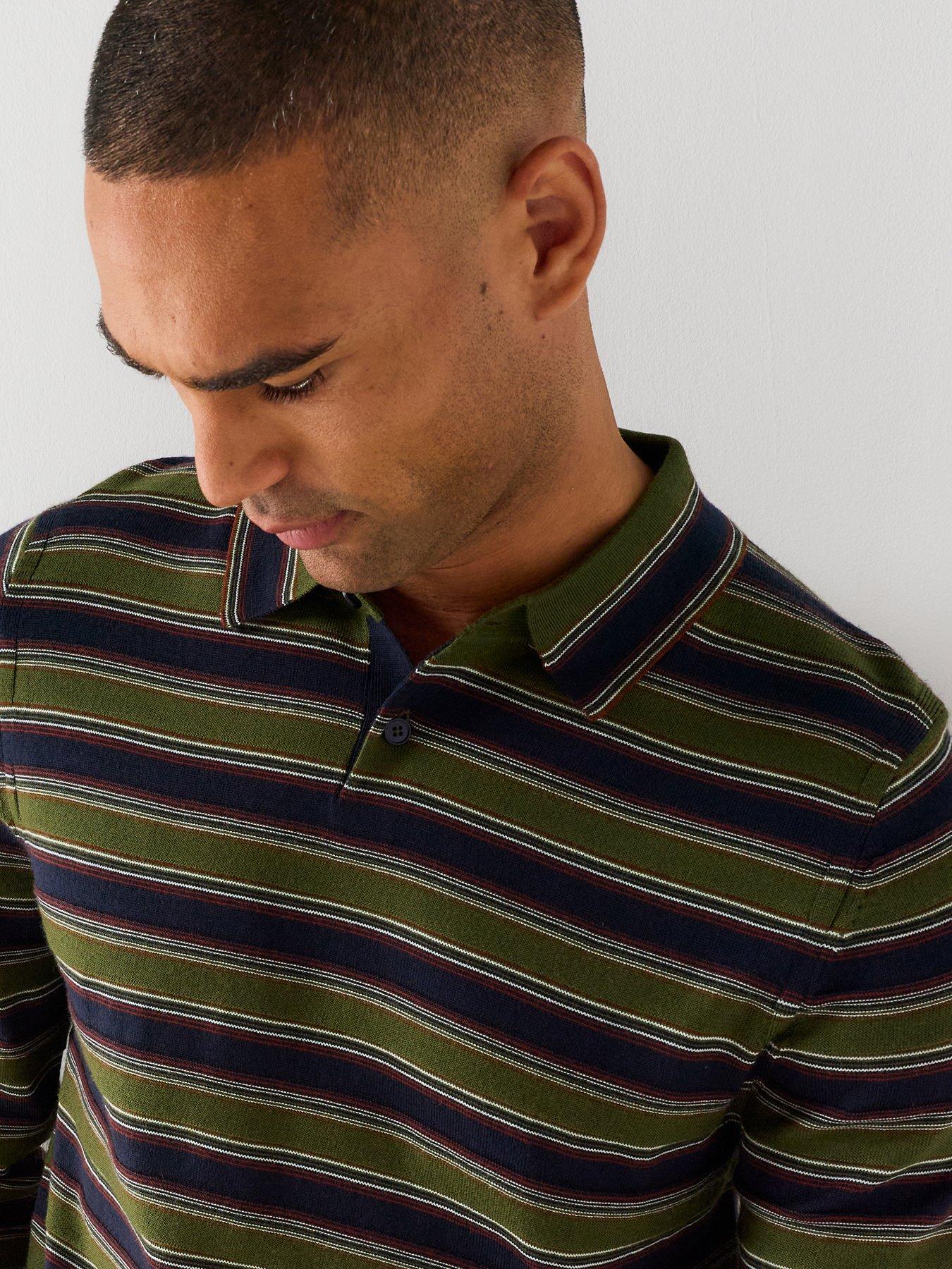 Image 4 of 4 of PS PAUL SMITH Long Sleeve Knitted Stripe Polo - Green