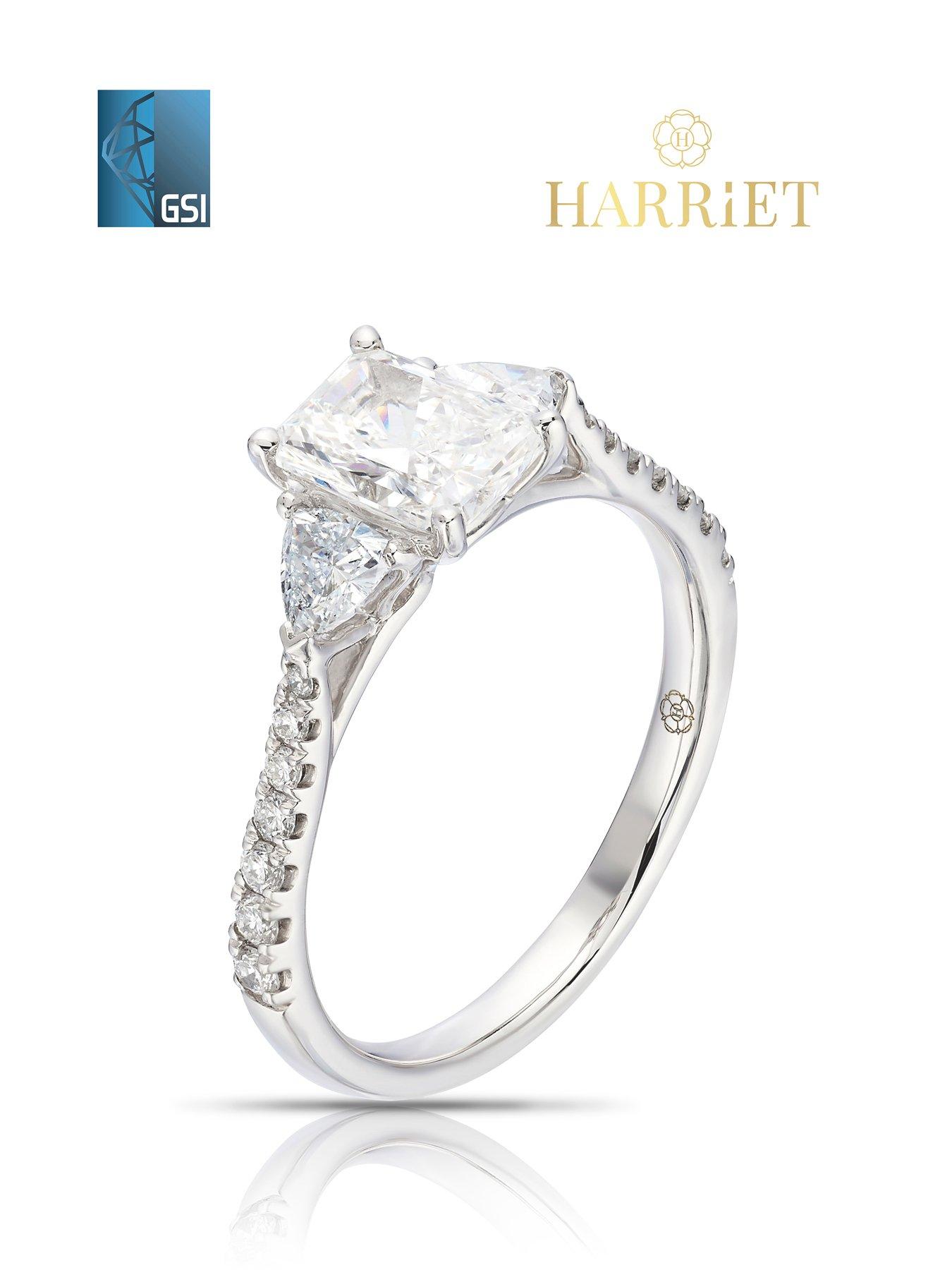 Image 2 of 7 of Harriet Harriet Platinum Radiant Trilogy Stone Set Shoulders 1.40ct Lab Grown Diamond Ring