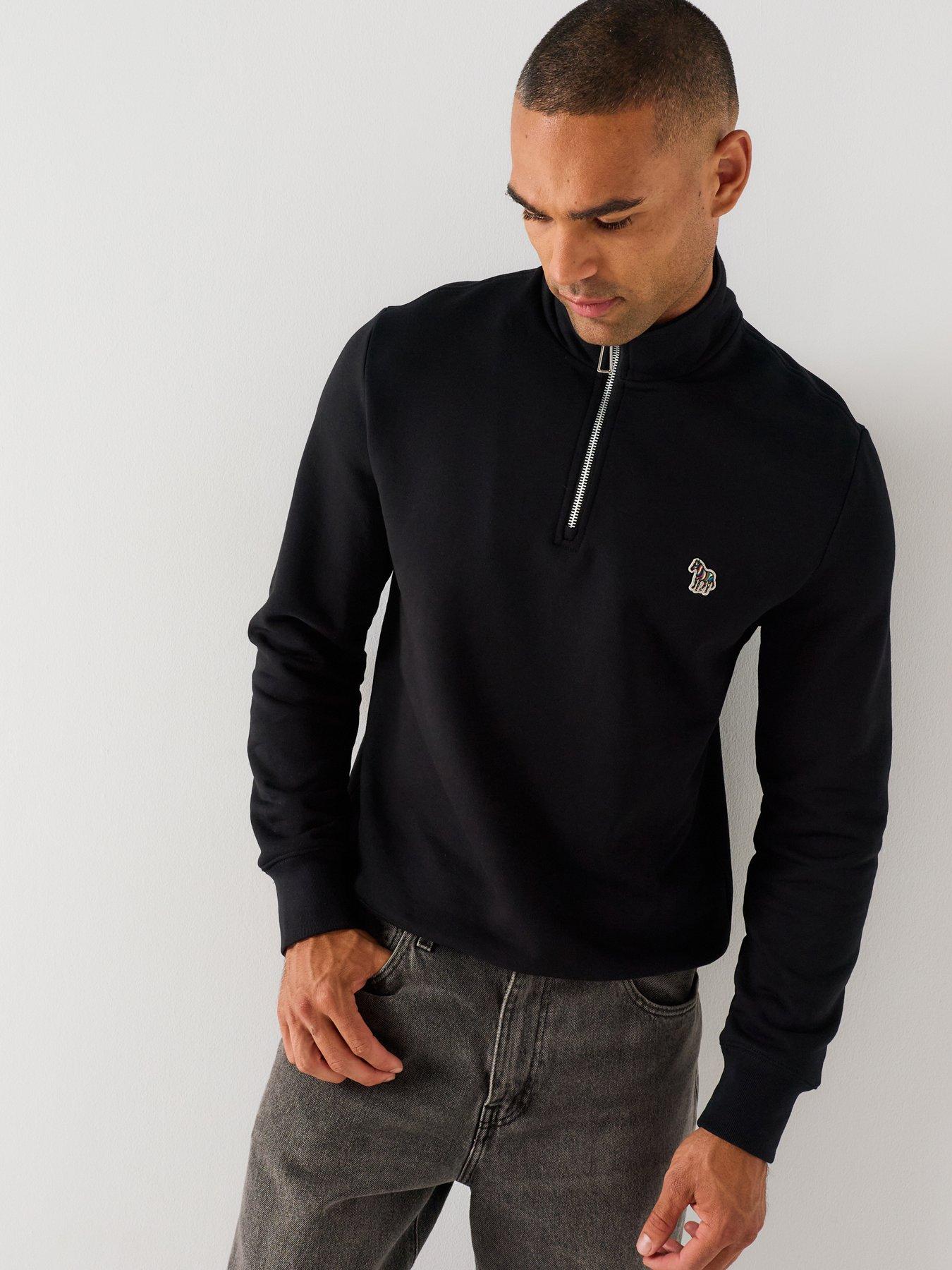 Image 1 of 4 of PS PAUL SMITH Long Sleeve Regular Fit Half Zip Zebra Sweat Shirt - Black