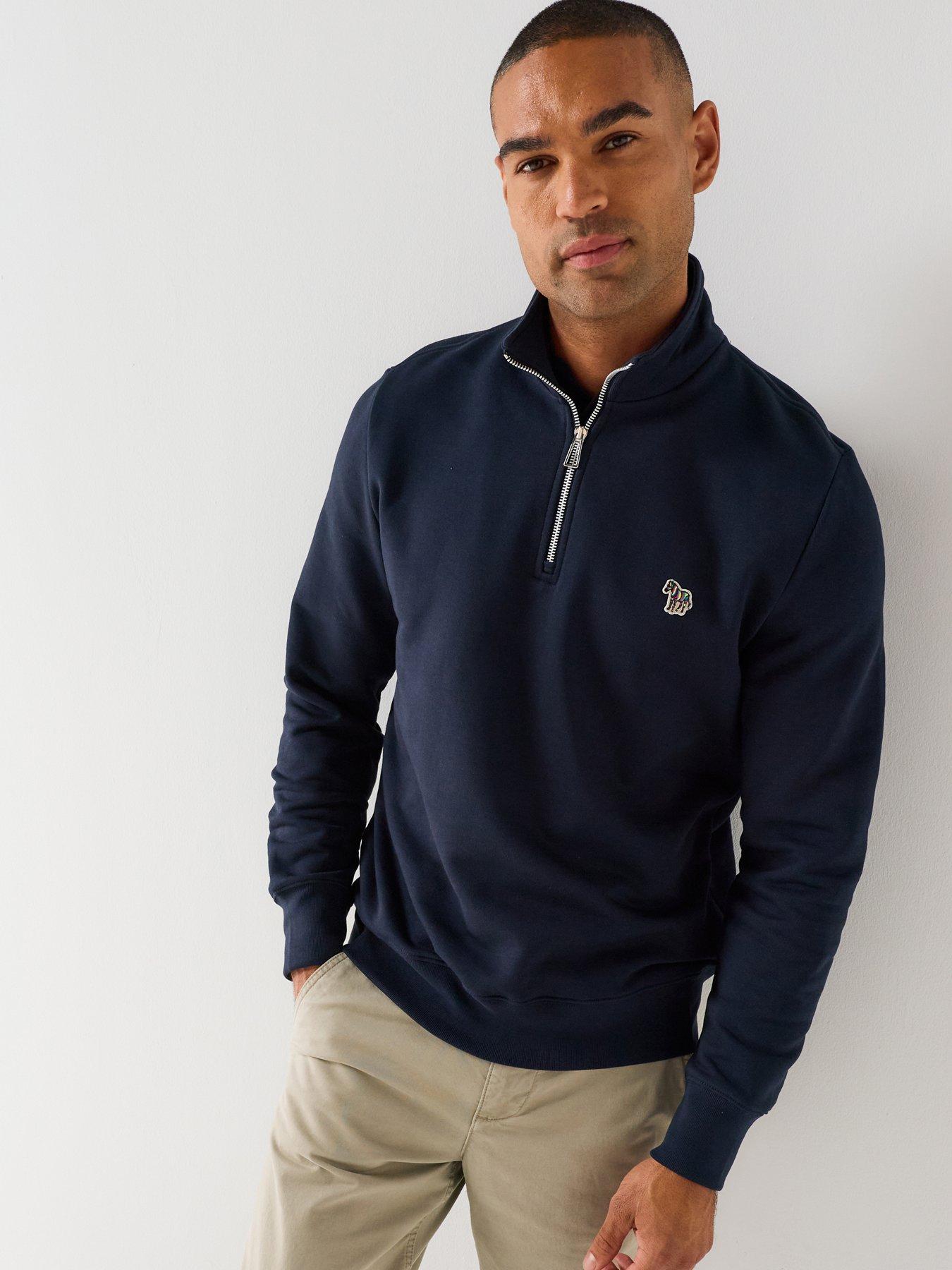 Image 1 of 4 of PS PAUL SMITH Long Sleeve Regalar Fit Half Zip Zebra Sweat Shirt - Navy