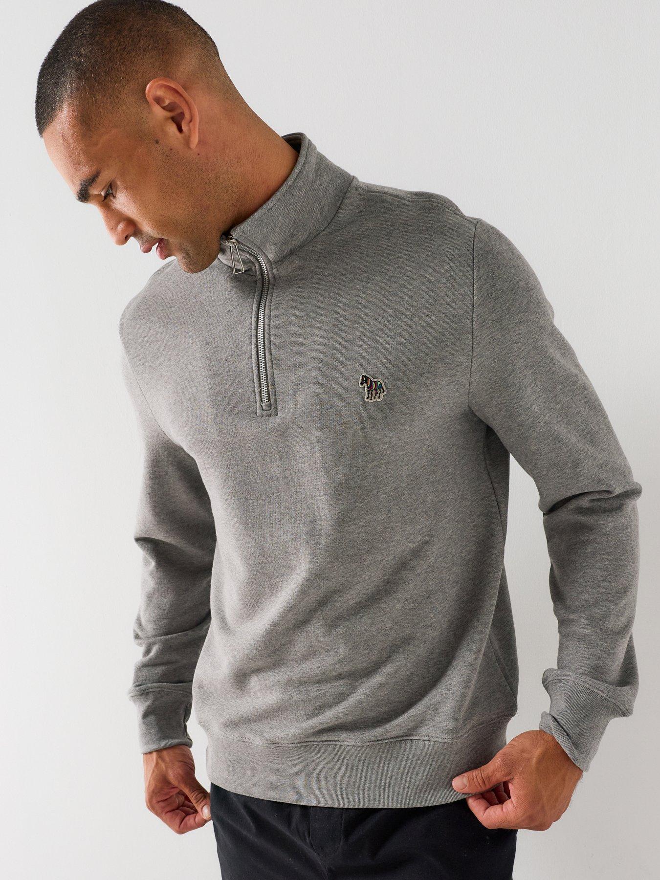 Image 1 of 4 of PS PAUL SMITH Long Sleeve Regular Fit Half Zip Zebra Sweat Shirt - Grey