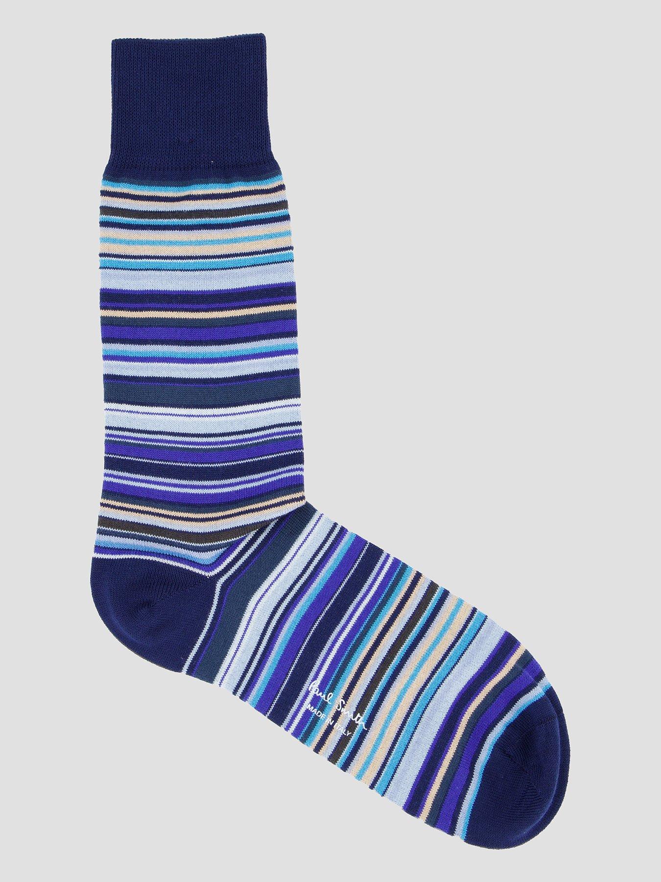 Image 1 of 3 of PS PAUL SMITH Single Signature Stripe Crew Socks - Blue