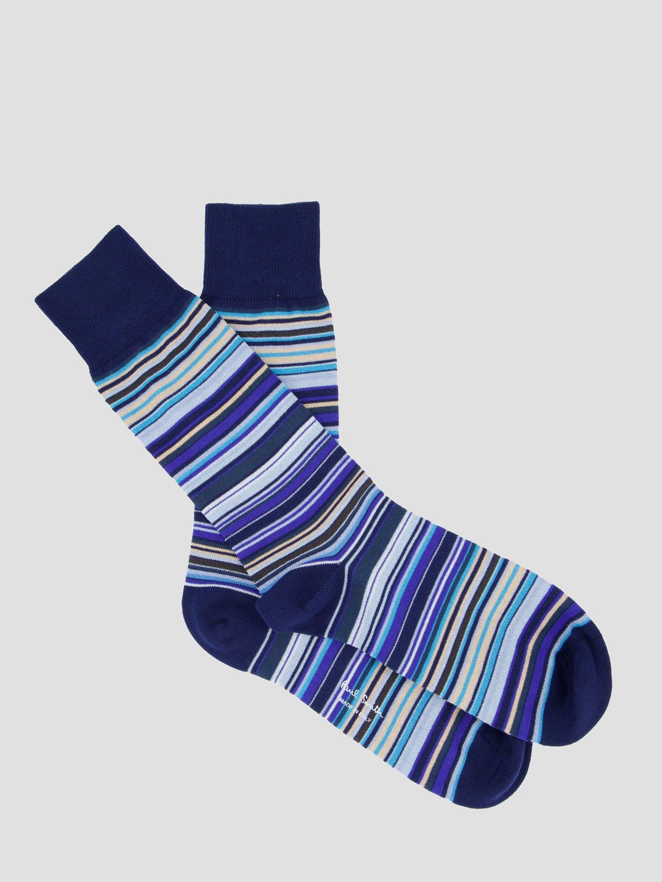 Image 2 of 3 of PS PAUL SMITH Single Signature Stripe Crew Socks - Blue