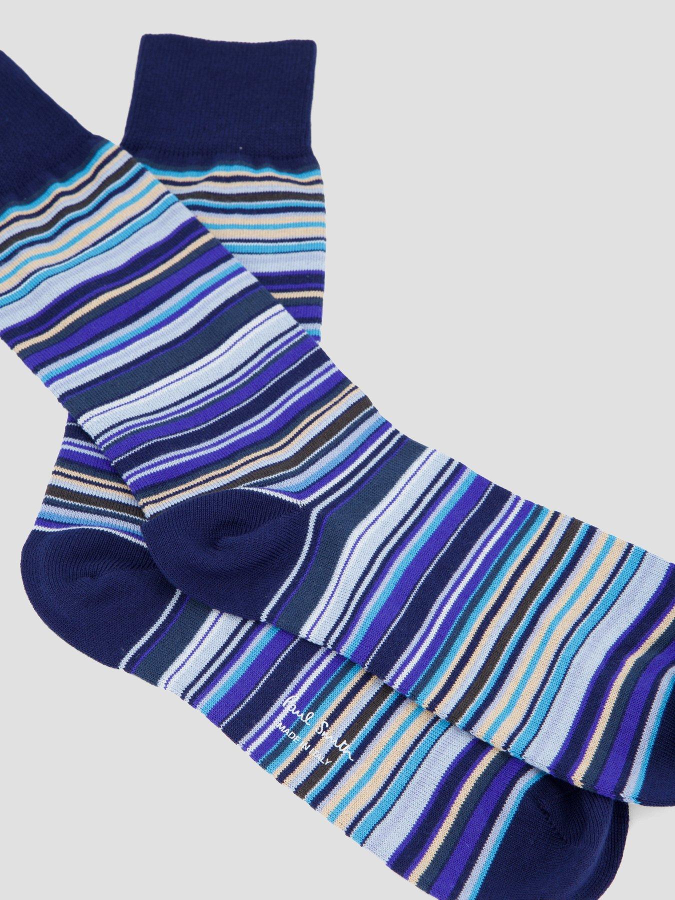 Image 3 of 3 of PS PAUL SMITH Single Signature Stripe Crew Socks - Blue