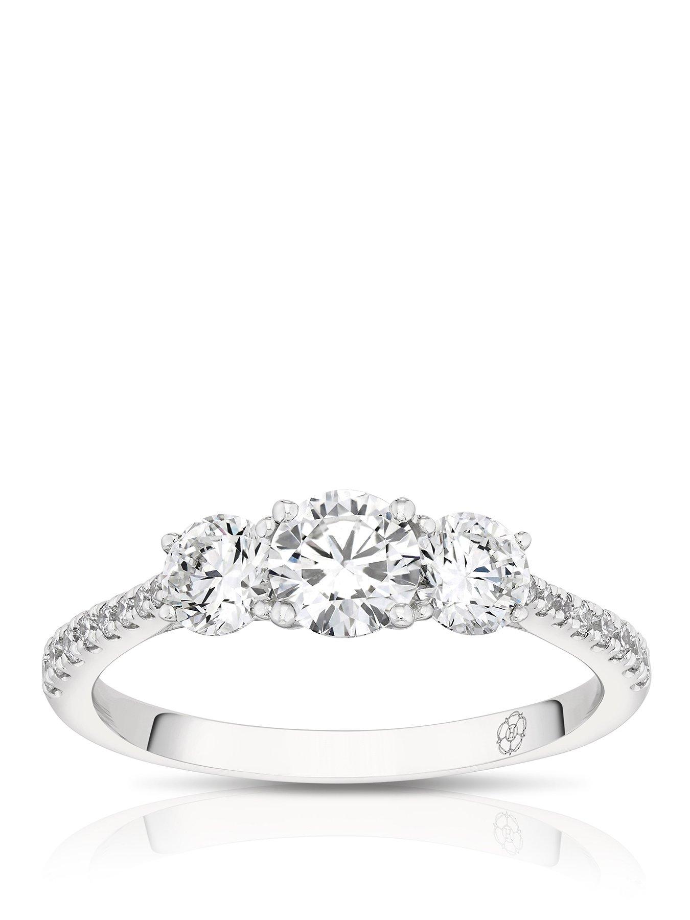 Harriet Harriet Platinum Round Trilogy Stone Set Shoulders 1ct Lab Grown Diamond Ring