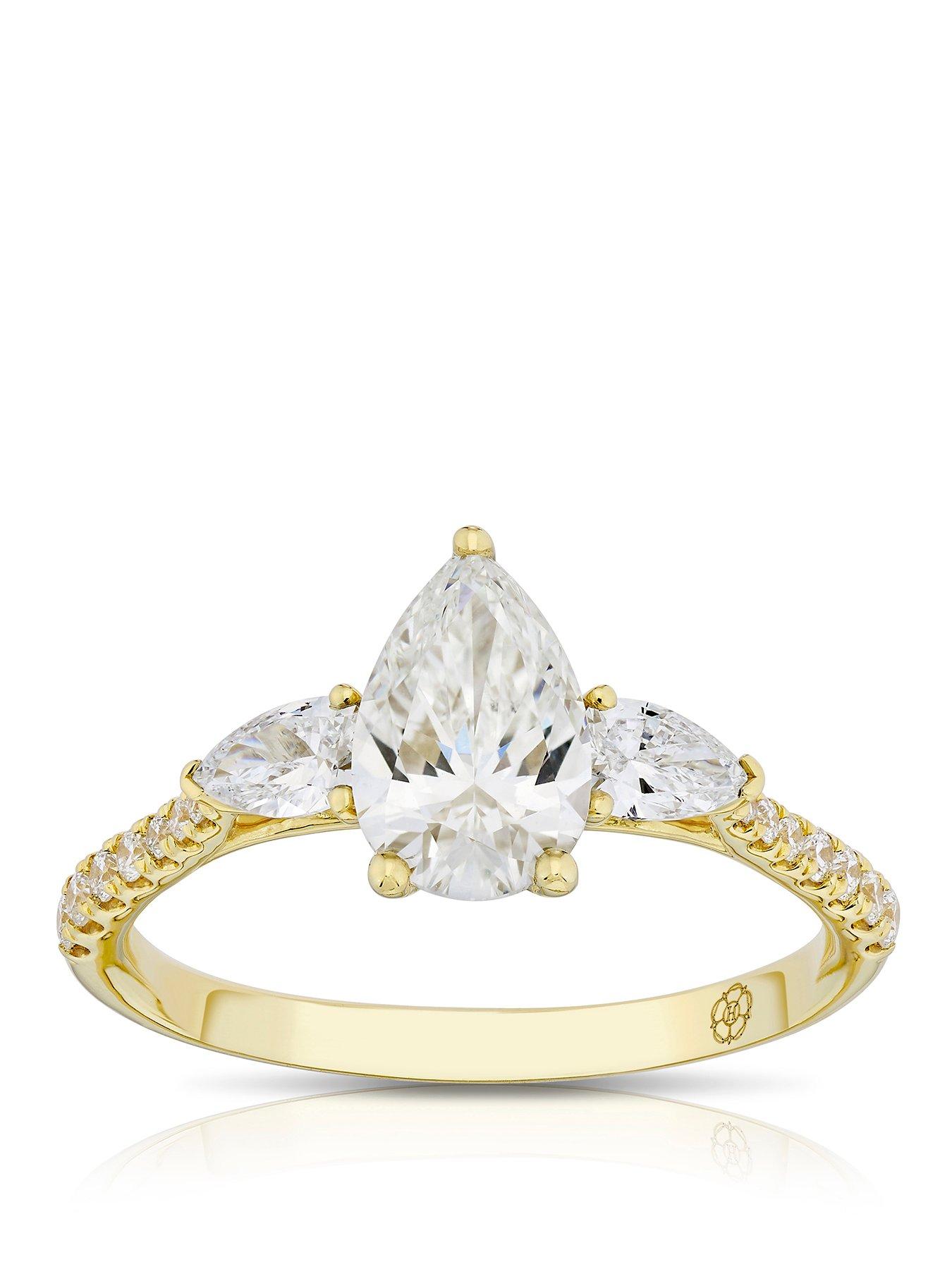 Harriet Harriet 14ct Yellow Gold Pear Trilogy Stone Set Shoulders 1.40ct Lab Grown Diamond Ring