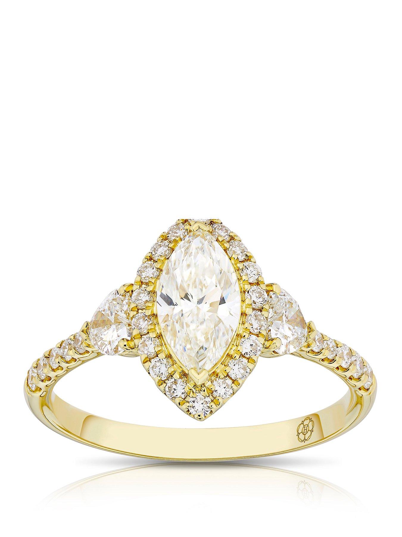 Harriet 14Ct Marquise Halo  &  Heart Set Shoulders 1.25Ct Lab Grown Diamond Ring - Gold