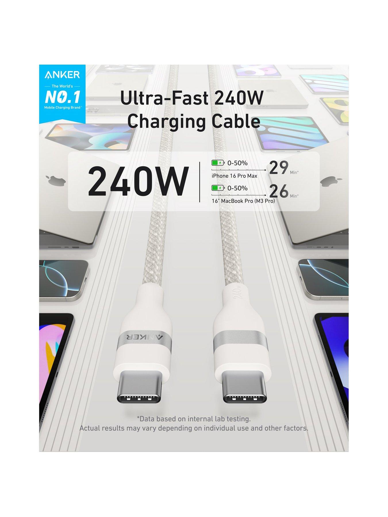 Image 3 of 7 of Anker Anker USB-C to USB-C Braided Cable 1.8M, Super Fast 240W, White